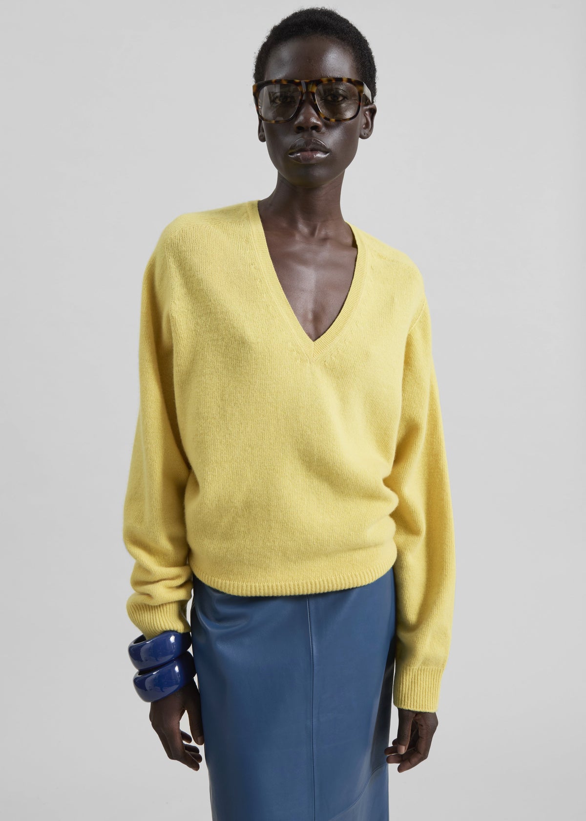 Ronse V-Neck Wool Sweater - Yellow - 7