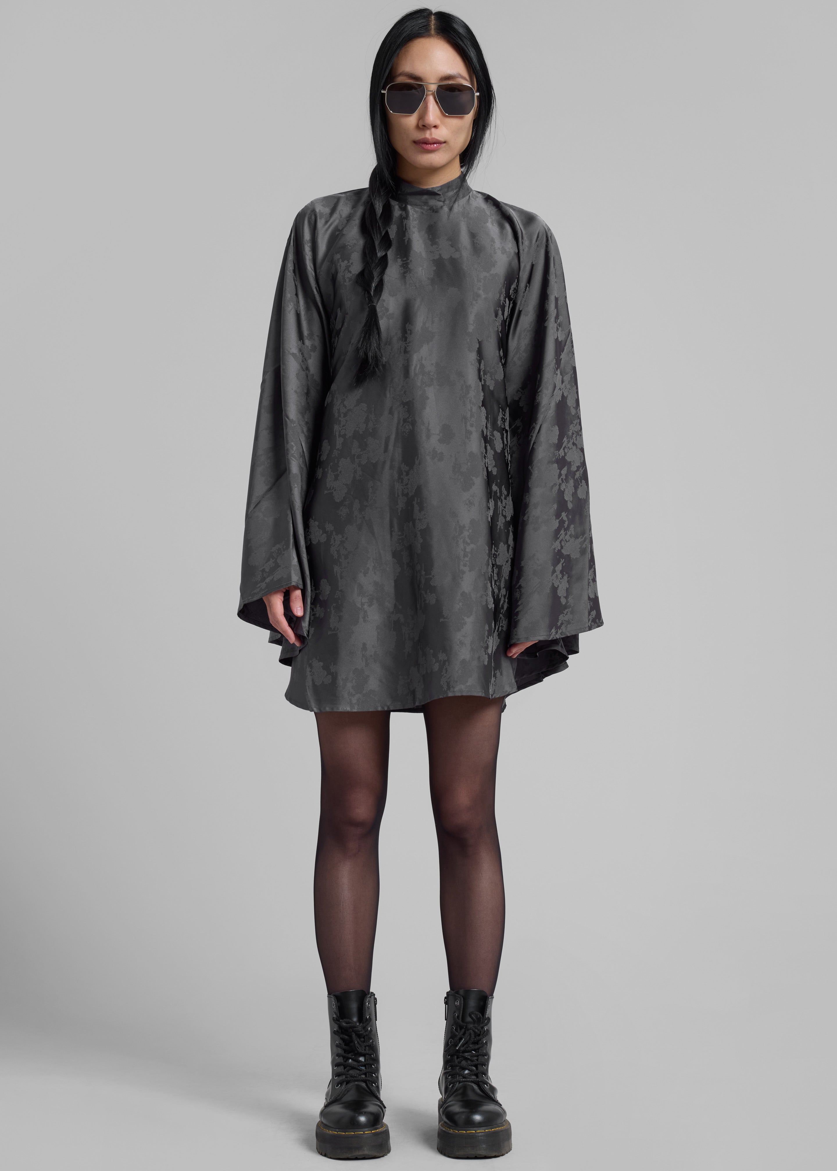 Rotate Bat Sleeve Mini Dress - Gray Print - 3
