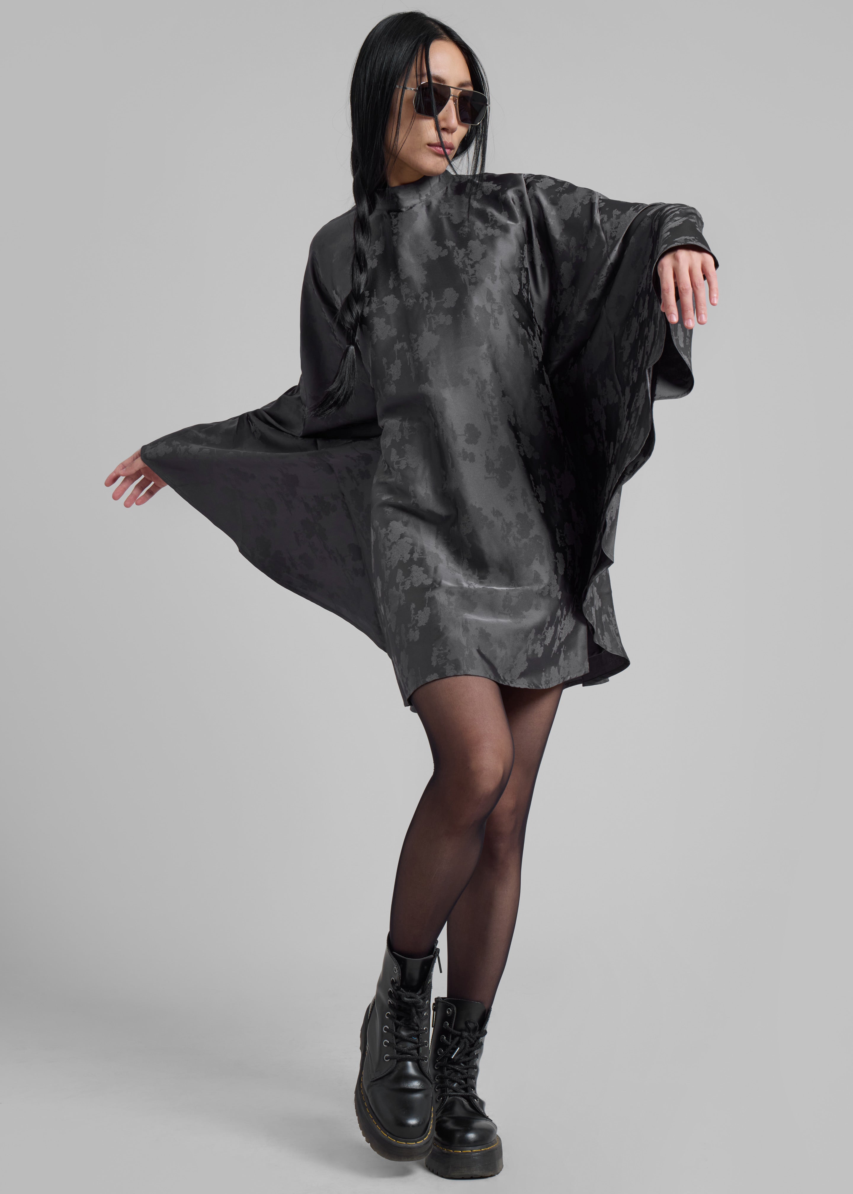 Rotate Bat Sleeve Mini Dress - Gray Print - 4