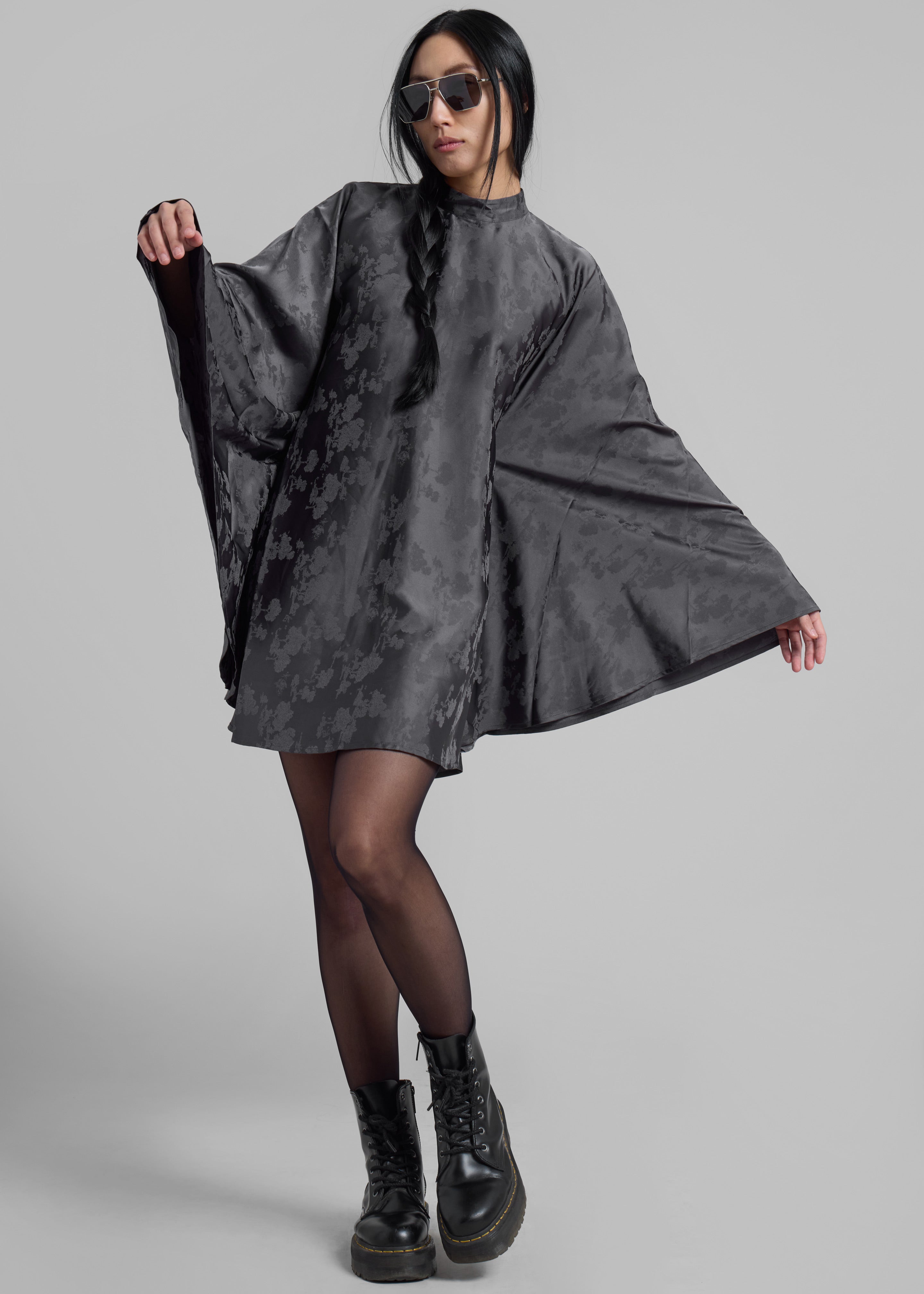 Rotate Bat Sleeve Mini Dress - Gray Print - 1