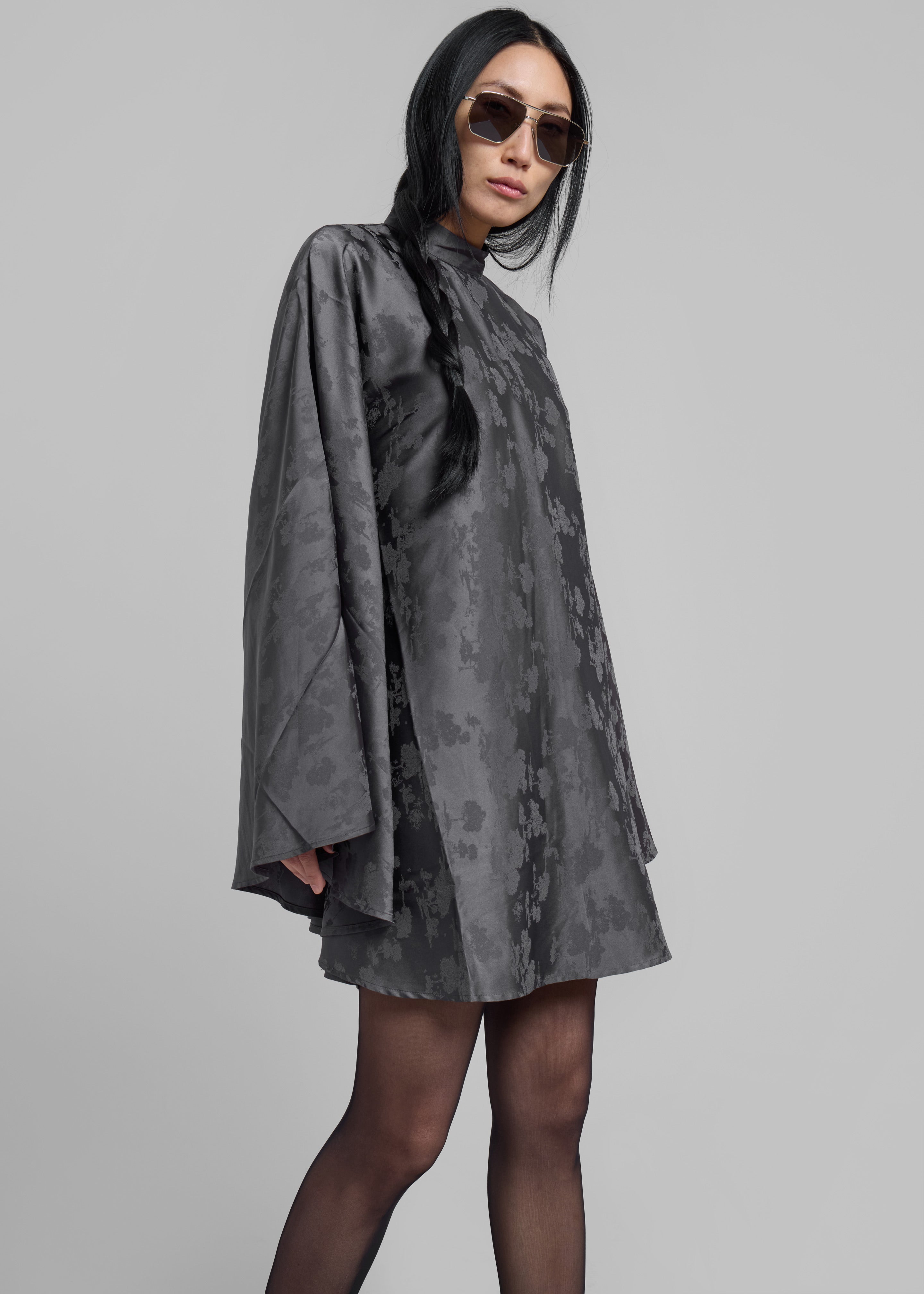 Rotate Bat Sleeve Mini Dress - Gray Print - 2