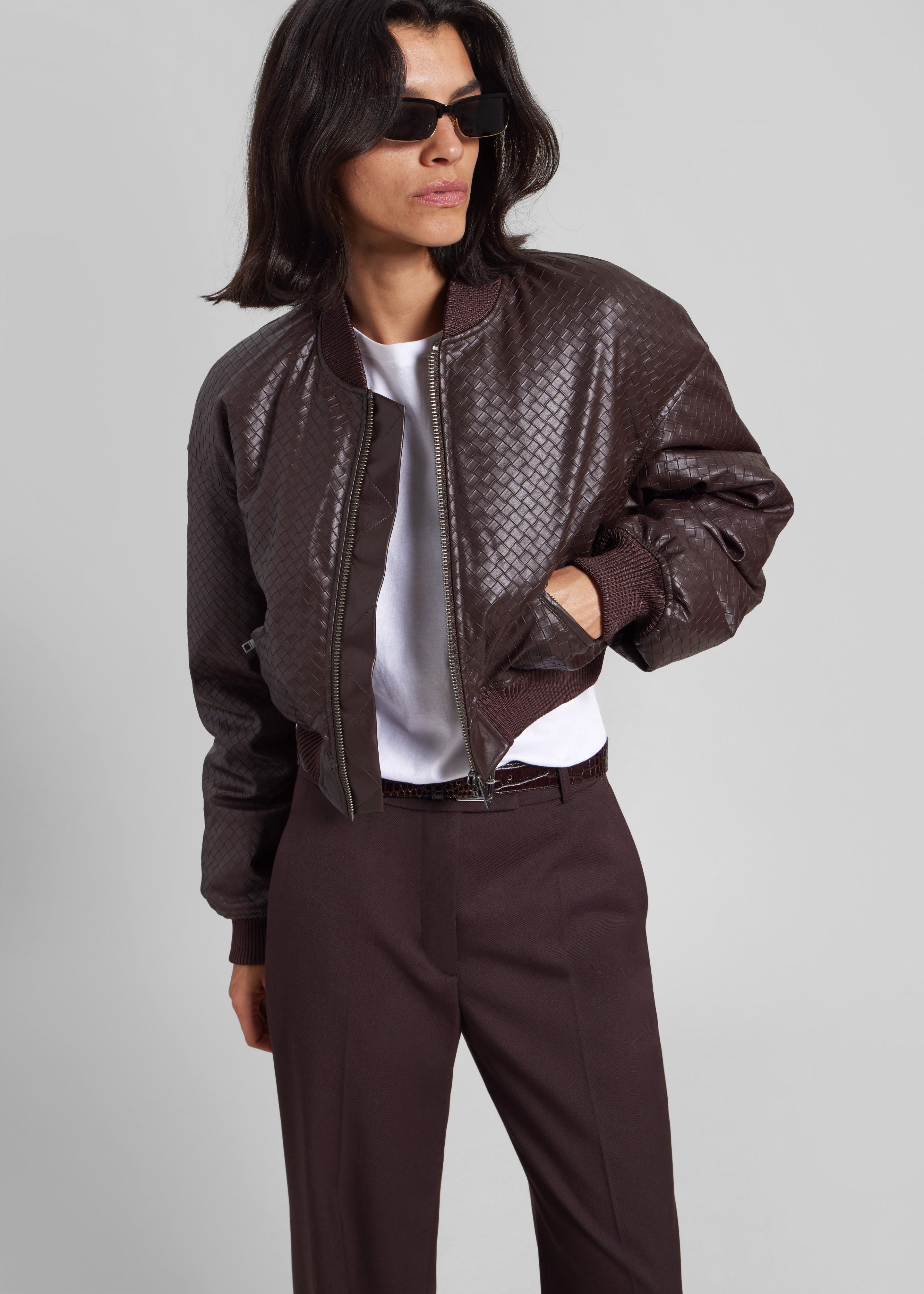 Rotate Cropped Puffer Jacket - Dark Brown - 2