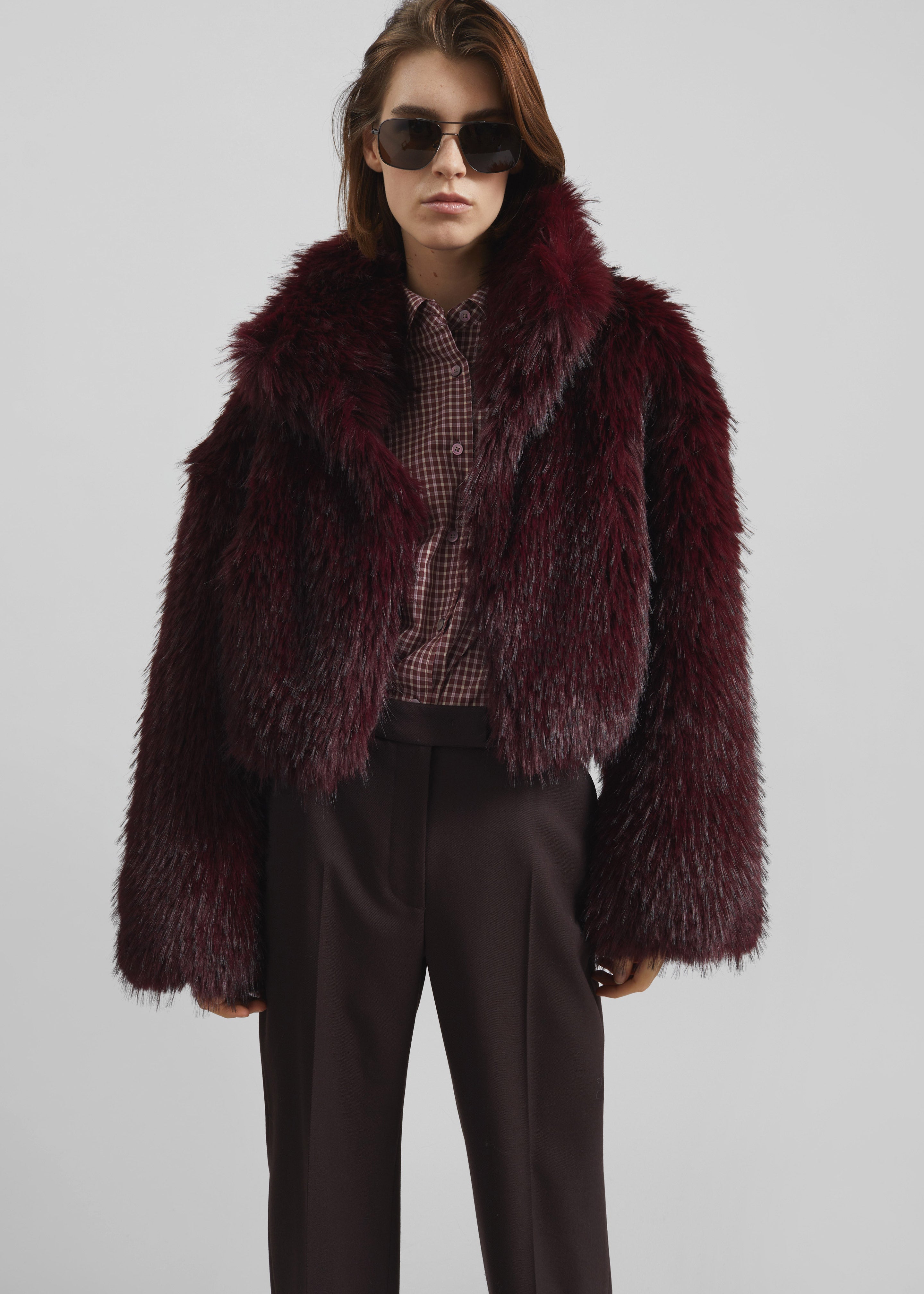 Rotate Faux Fur Crop Jacket - Zinfandel - 1