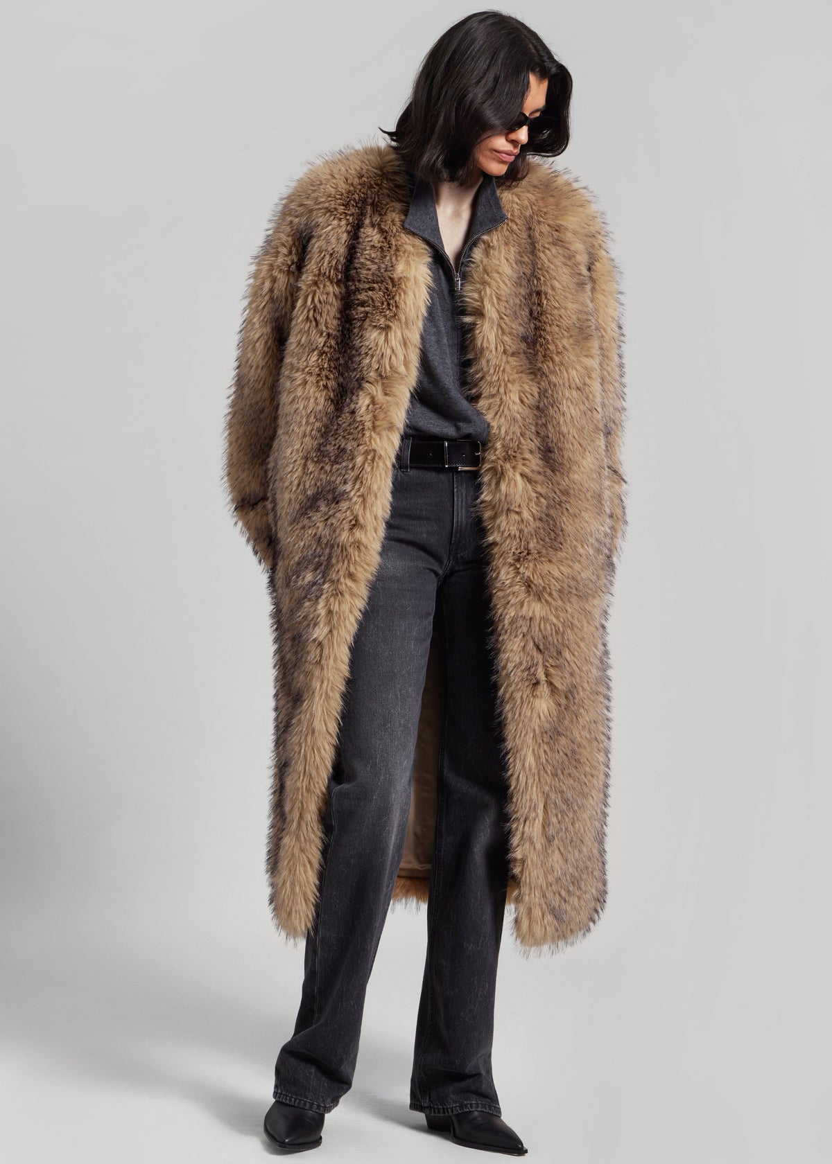 Rotate Faux Fur Long Coat - Nougat - 3