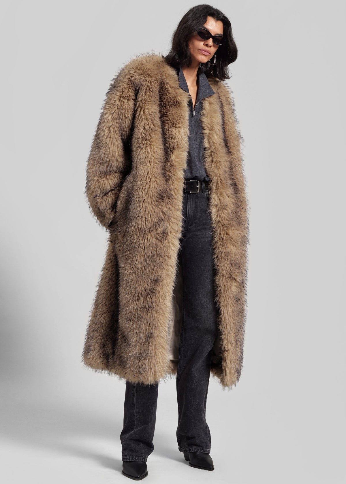 Rotate Faux Fur Long Coat - Nougat - 6