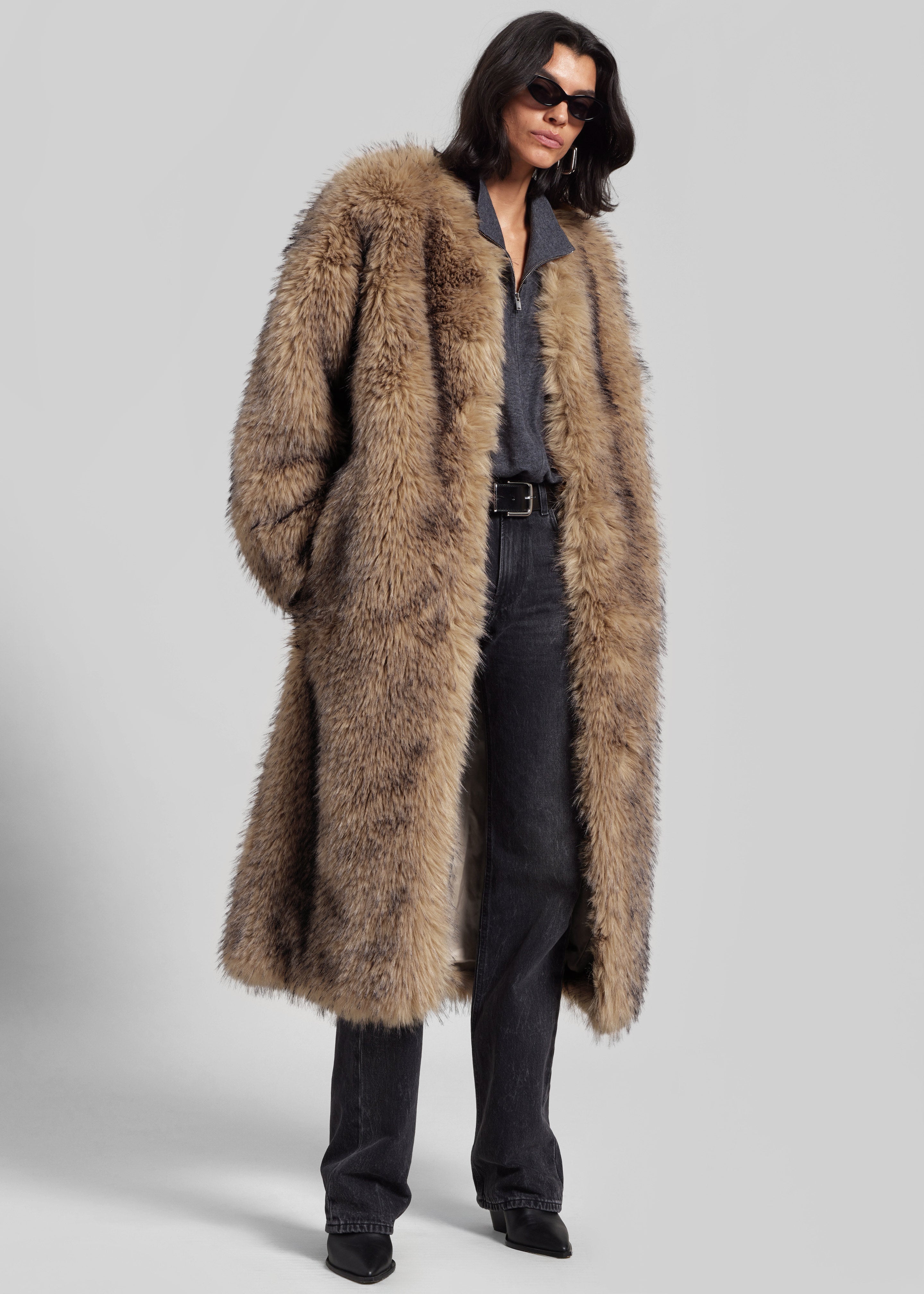 Rotate Faux Fur Long Coat - Nougat - 6