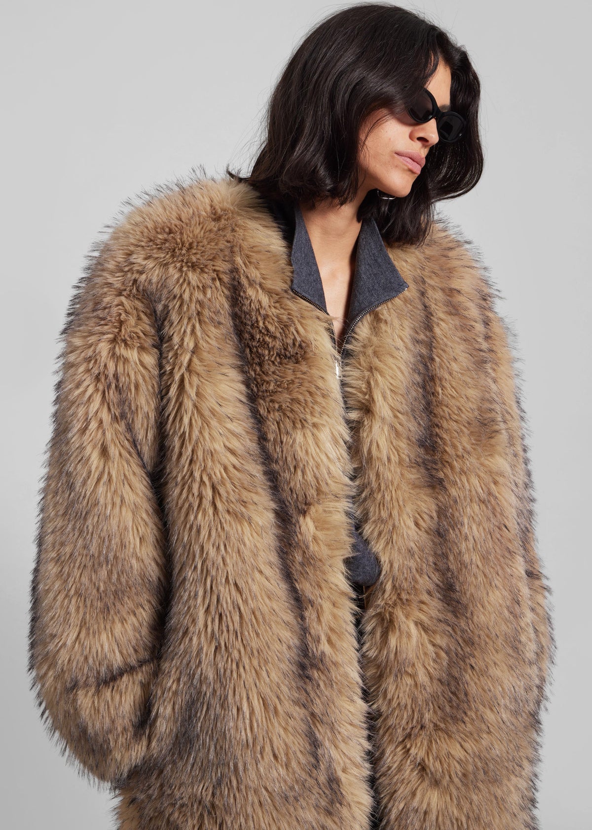 Rotate Faux Fur Long Coat - Nougat - 2