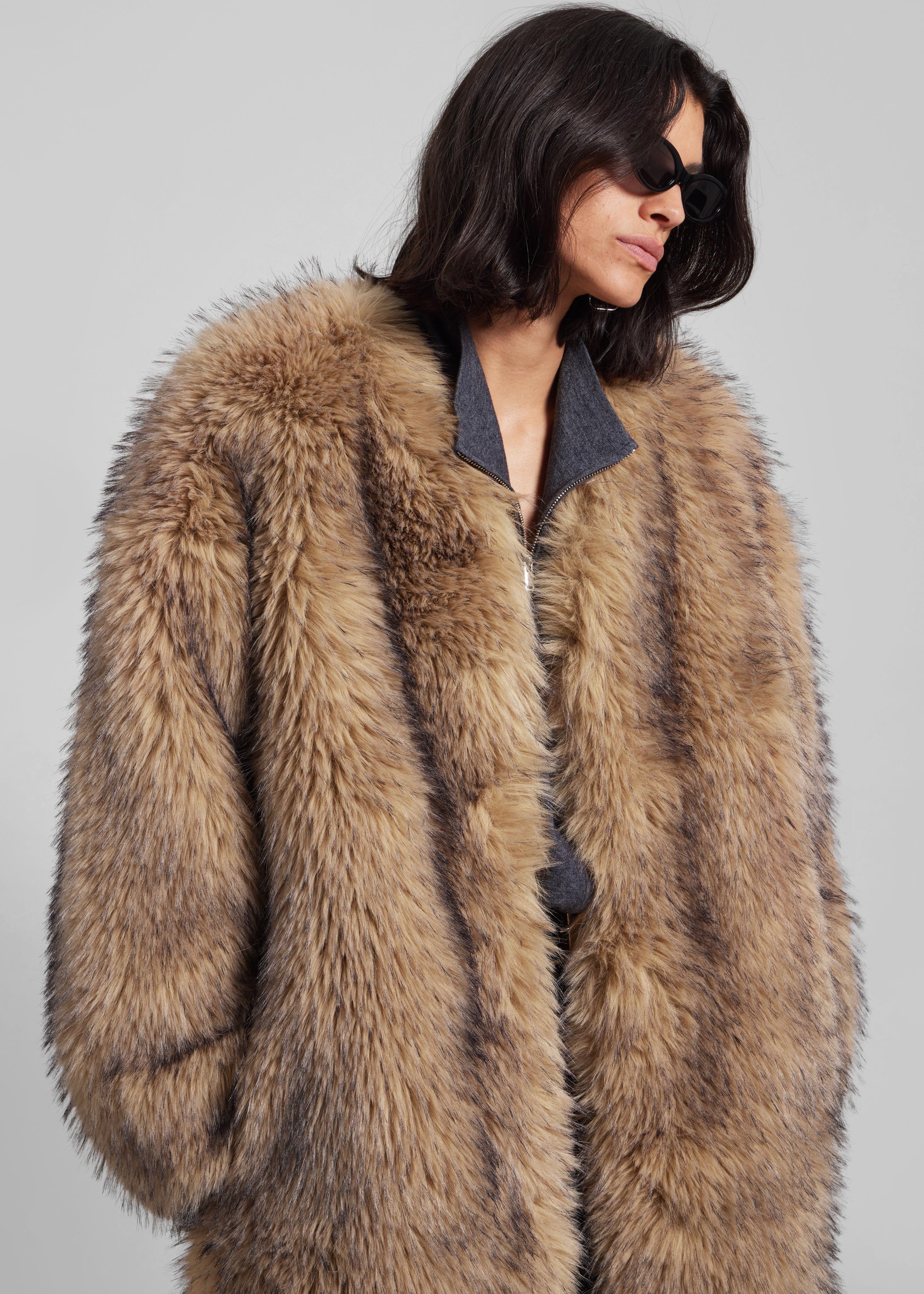 Rotate Faux Fur Long Coat - Nougat - 2