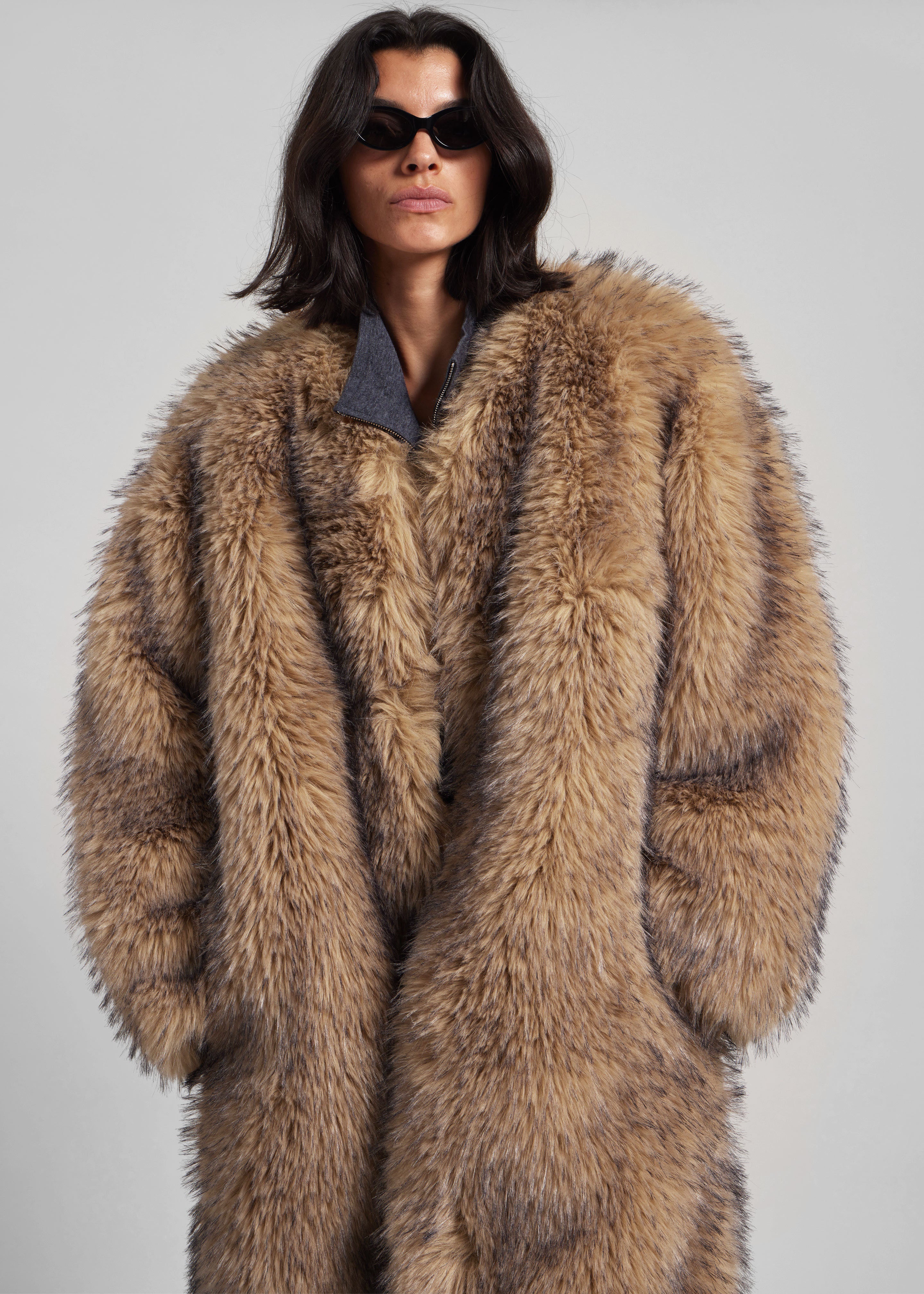 Rotate Faux Fur Long Coat - Nougat - 5