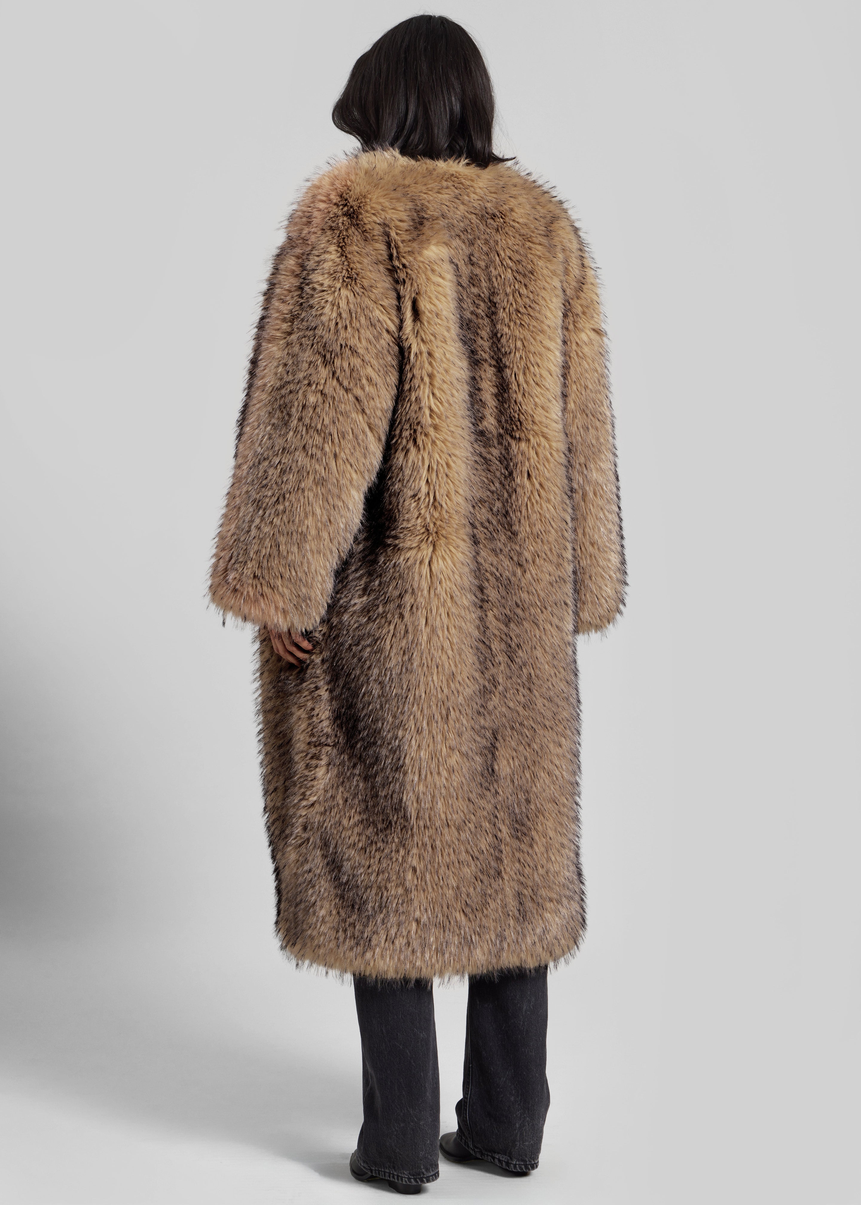 Rotate Faux Fur Long Coat - Nougat - 8