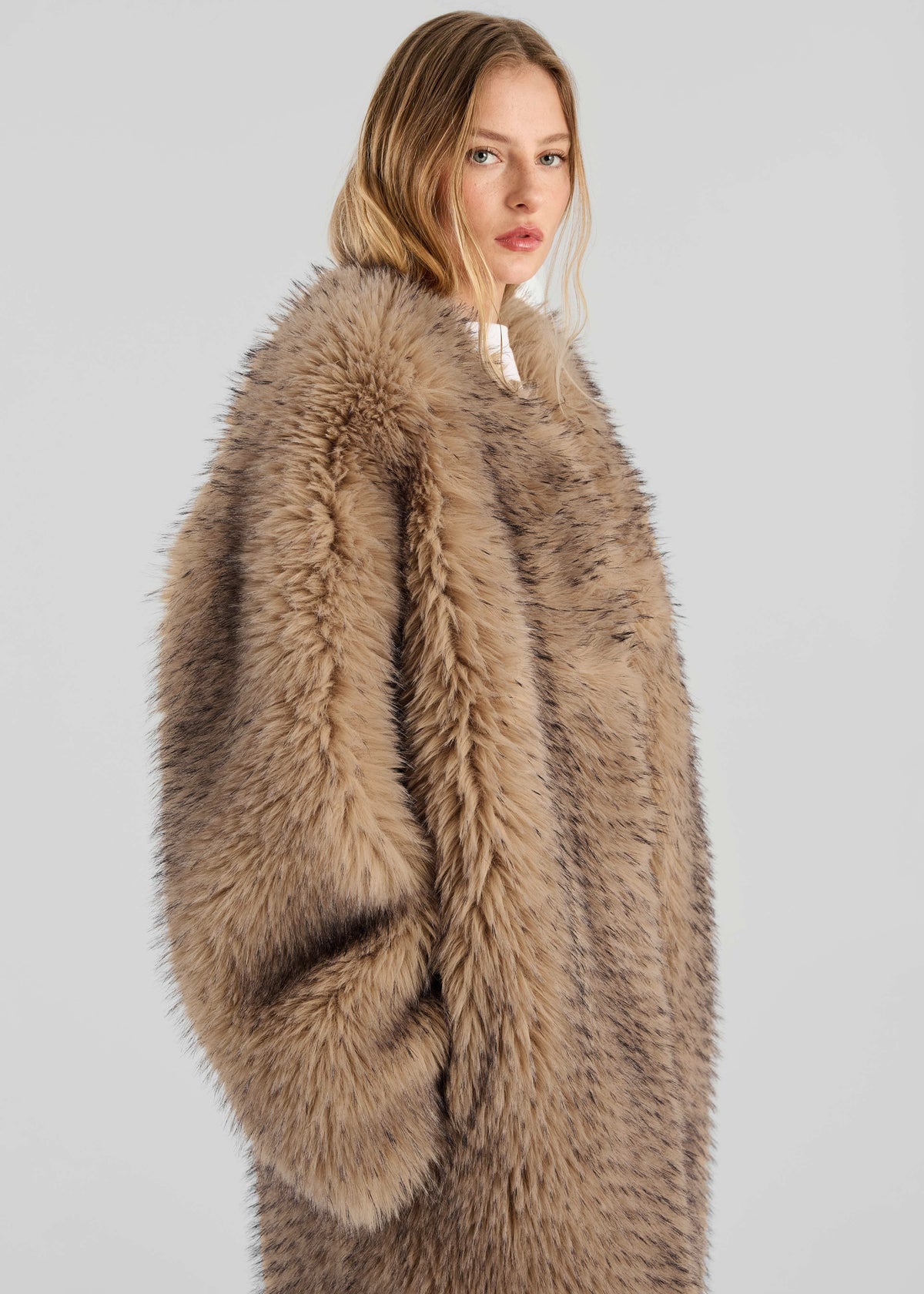 Rotate Faux Fur Long Coat - Nougat - 7