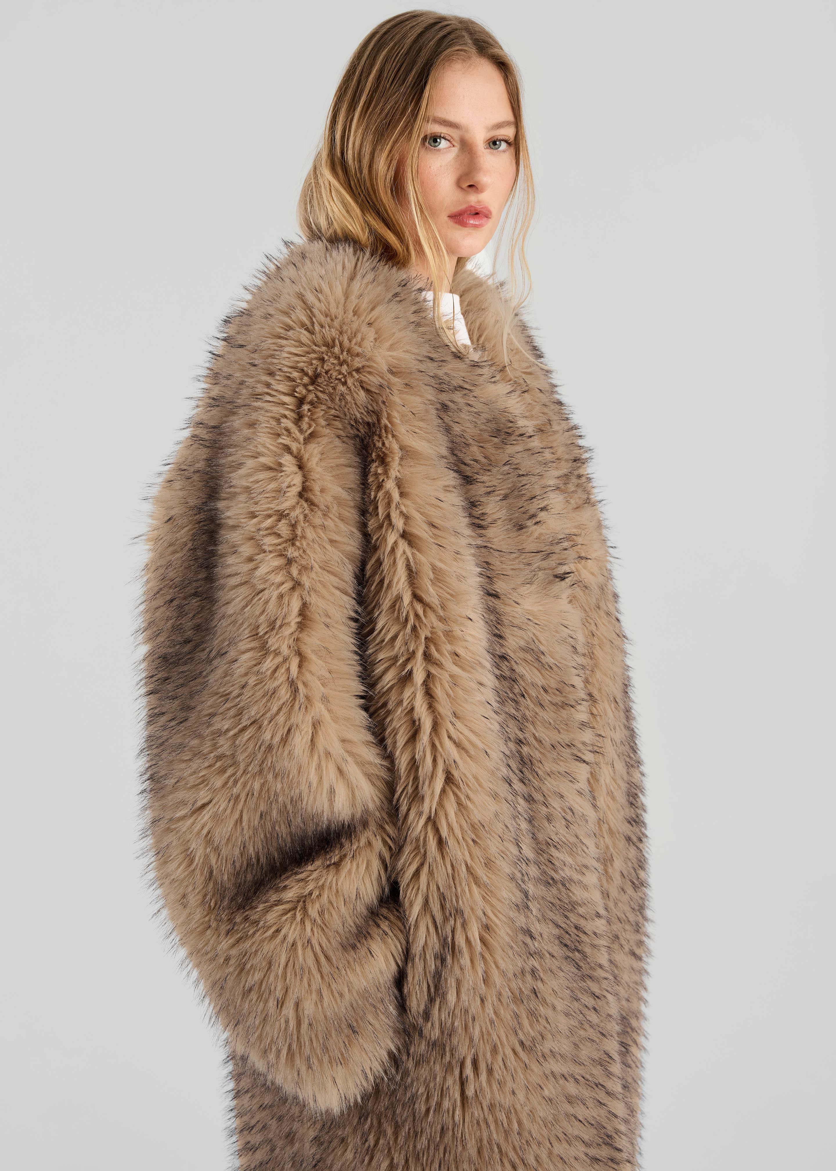 Rotate Faux Fur Long Coat - Nougat - 7
