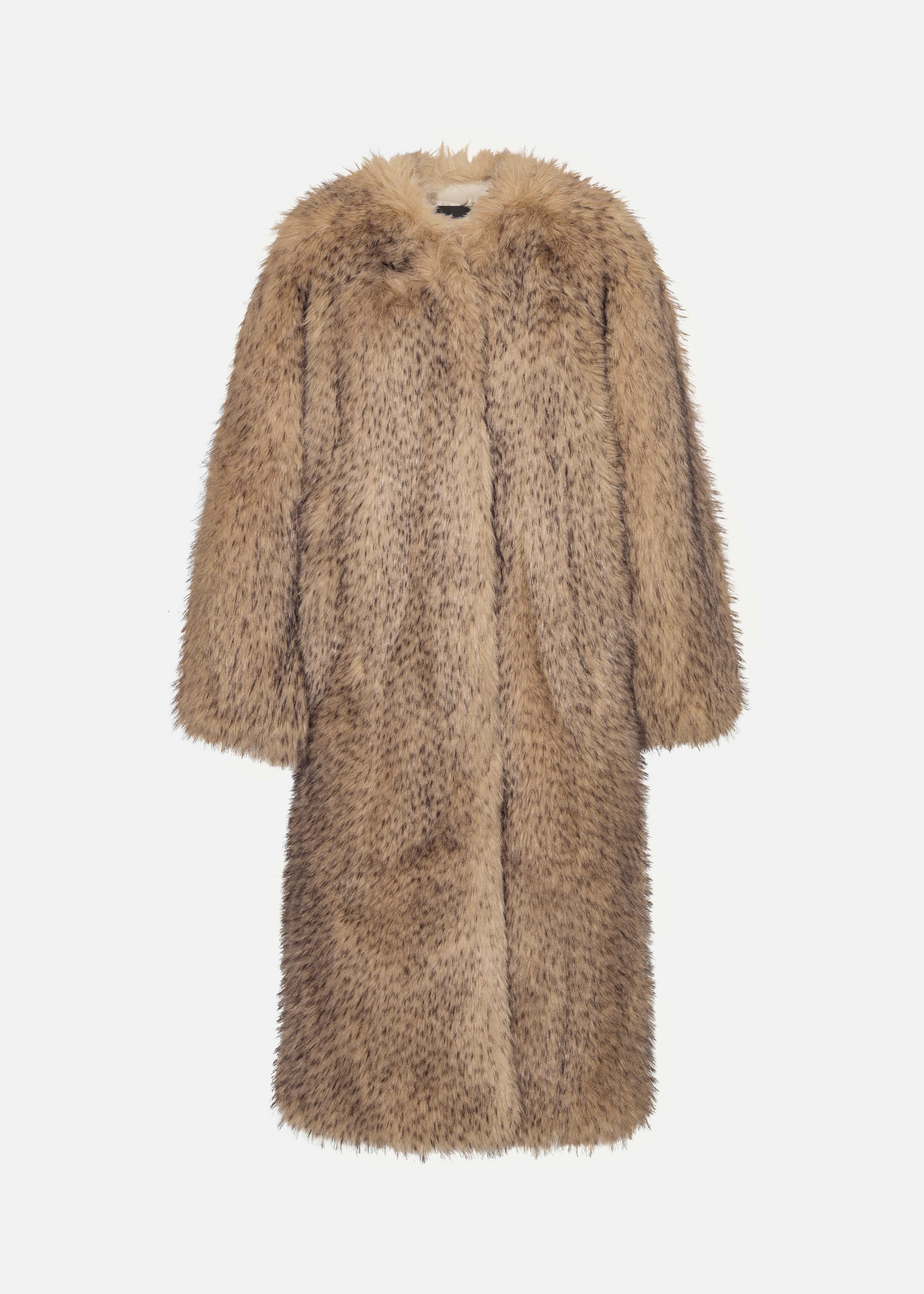 Rotate Faux Fur Long Coat - Nougat - 9