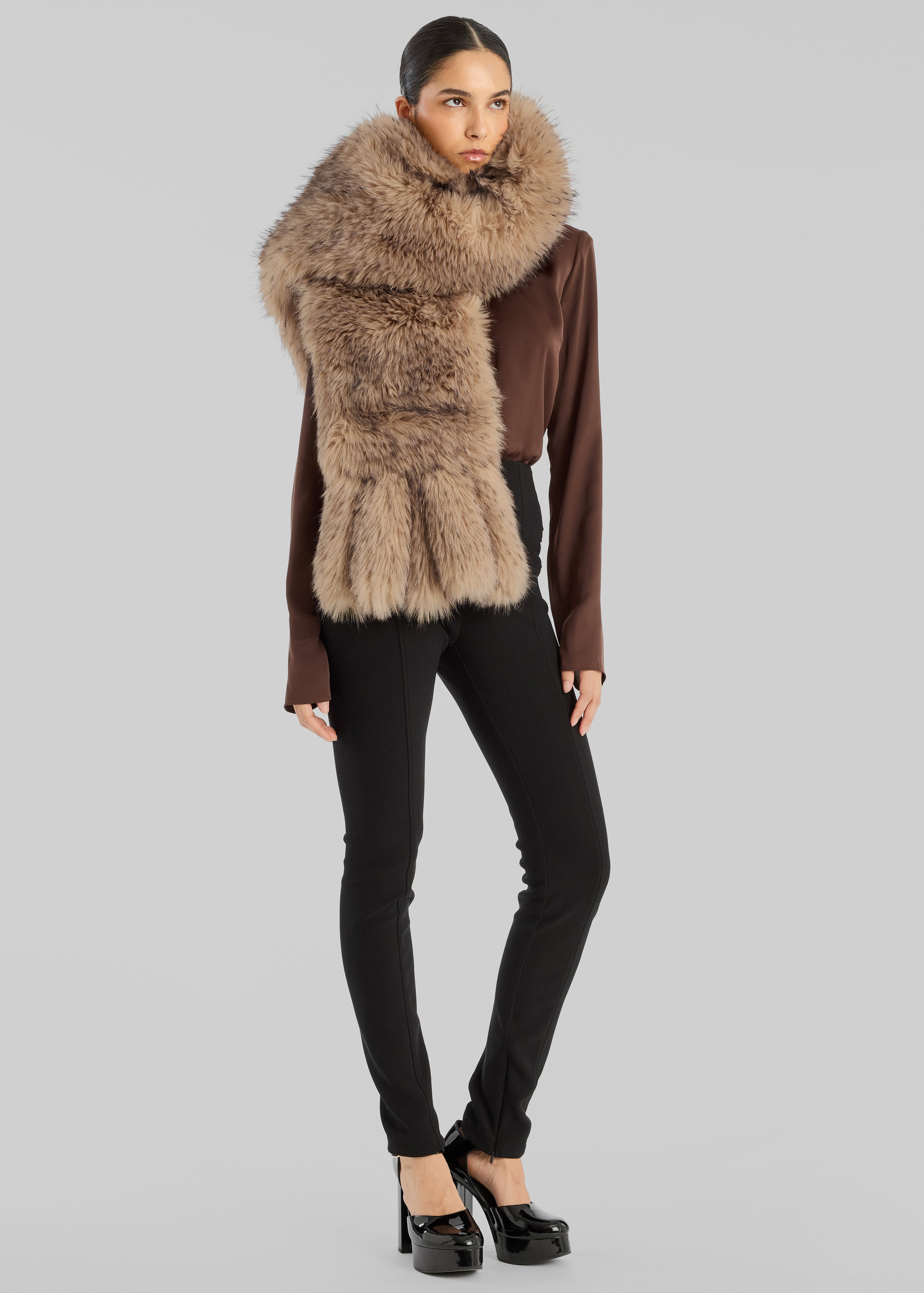 Rotate Faux Fur Scarf - Nougat - 9