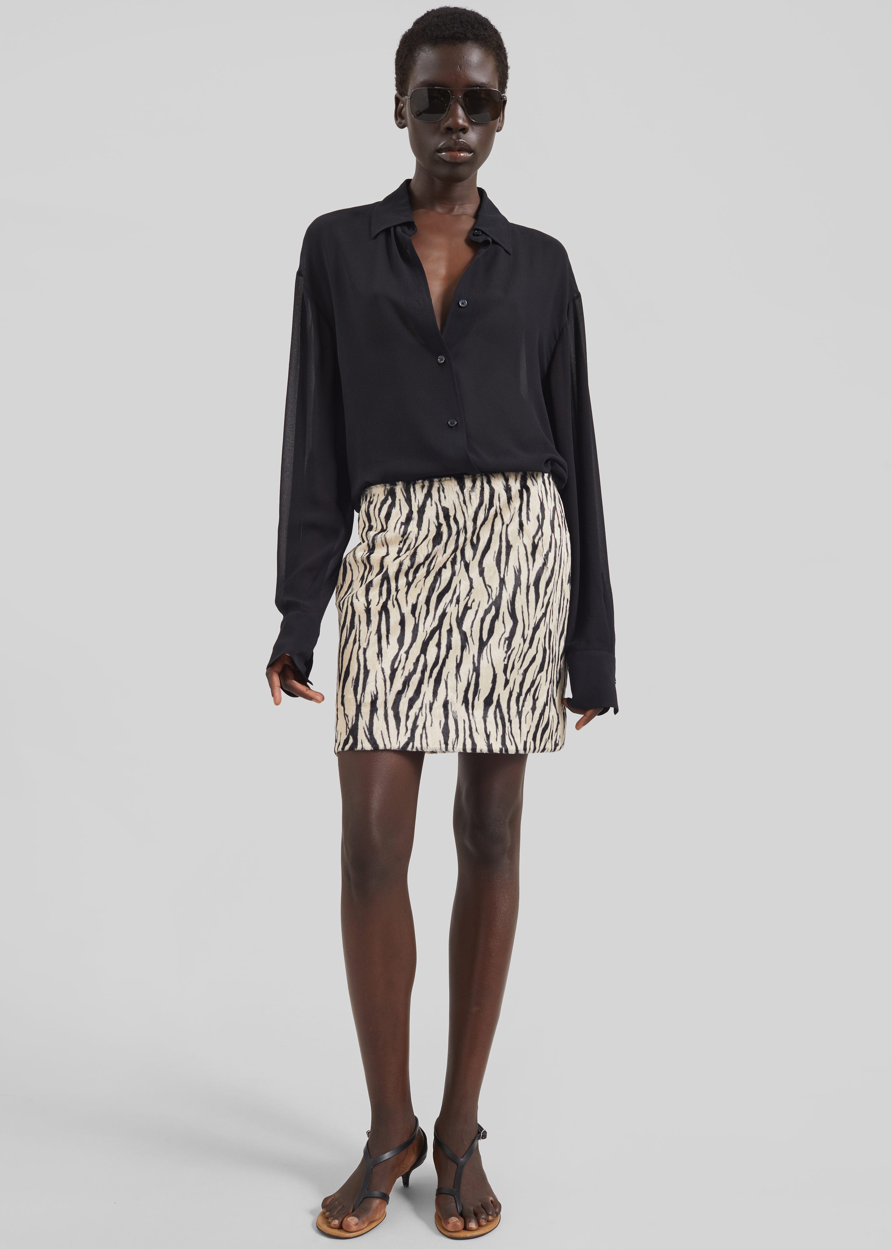Rotate Printed Faux Fur Skirt - Egret Comb - 4