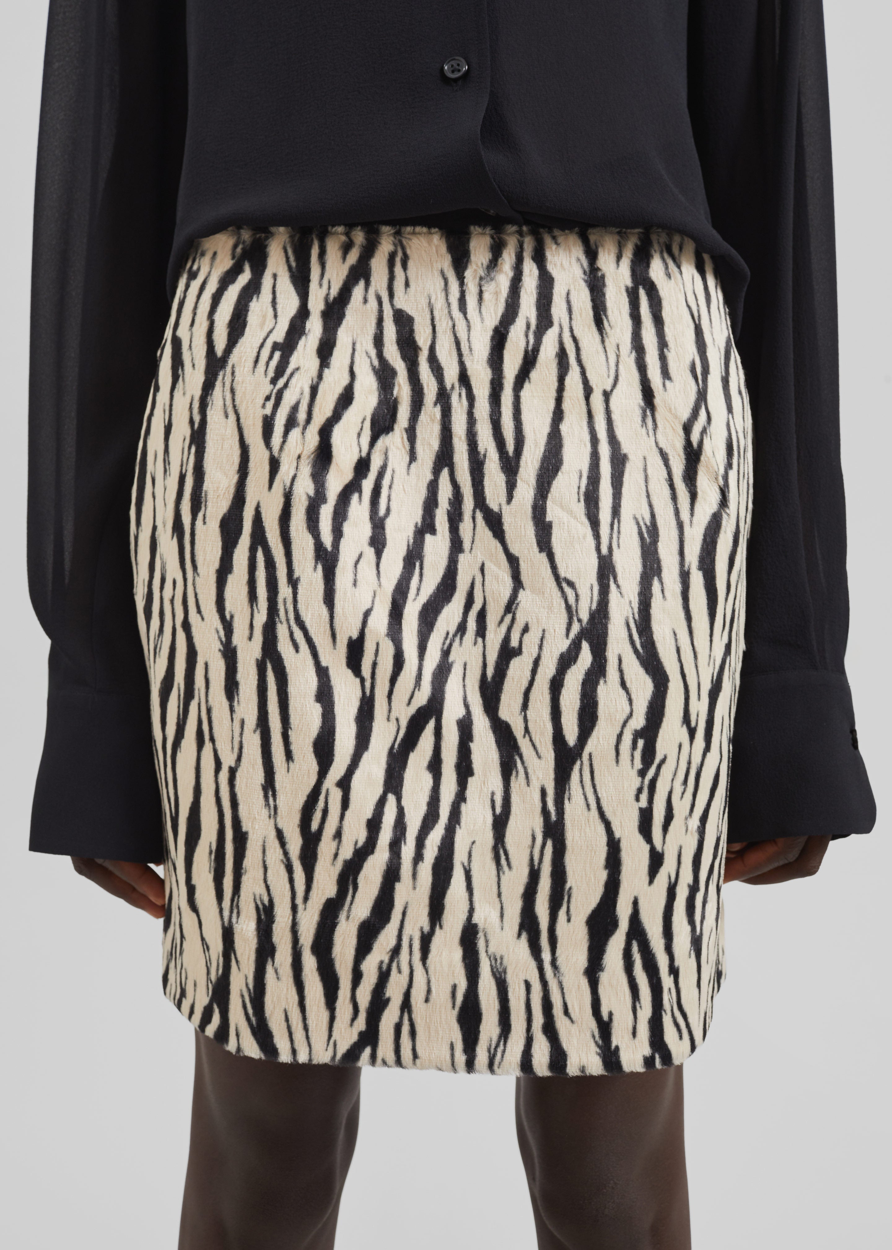 Rotate Printed Faux Fur Skirt - Egret Comb - 3