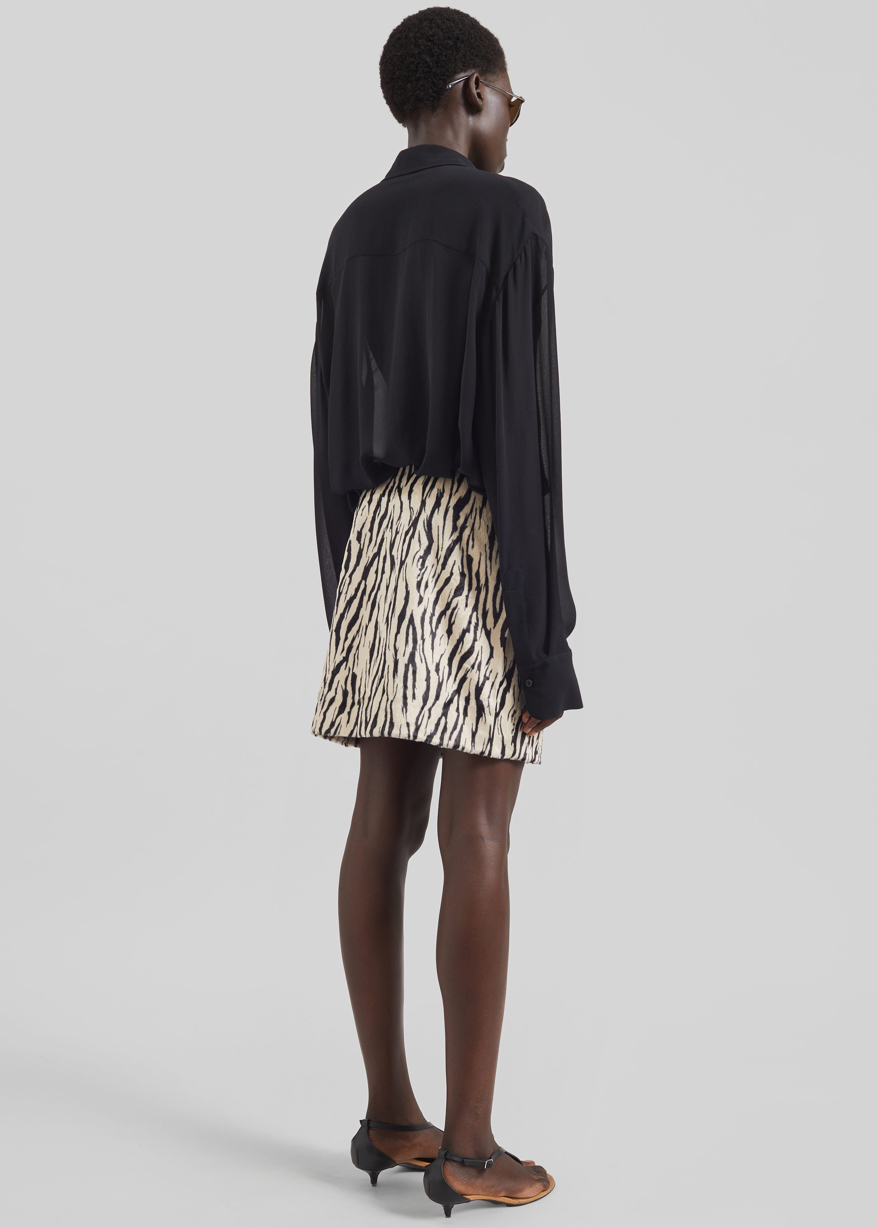 Rotate Printed Faux Fur Skirt - Egret Comb - 6