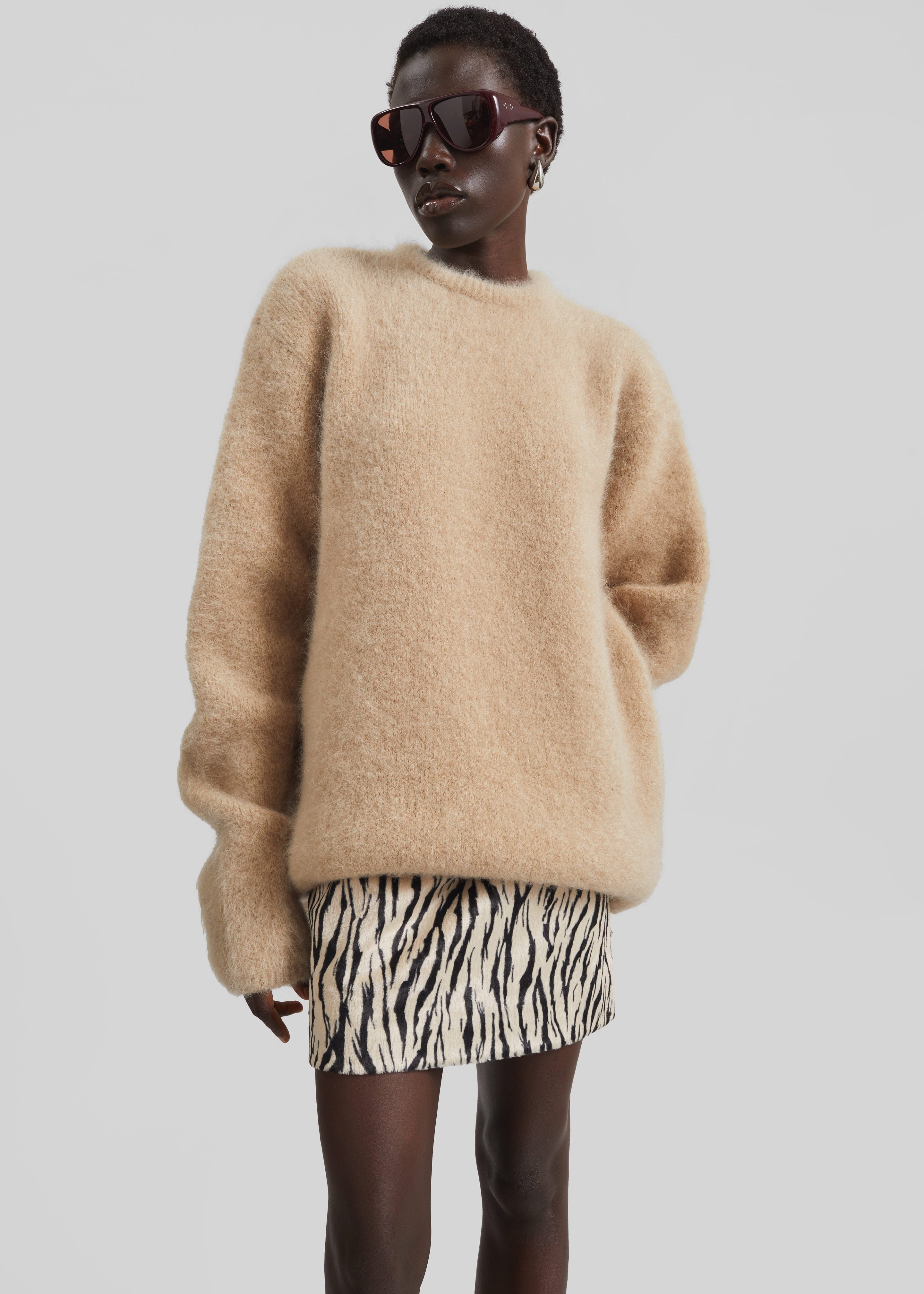 Rotate Printed Faux Fur Skirt - Egret Comb - 5