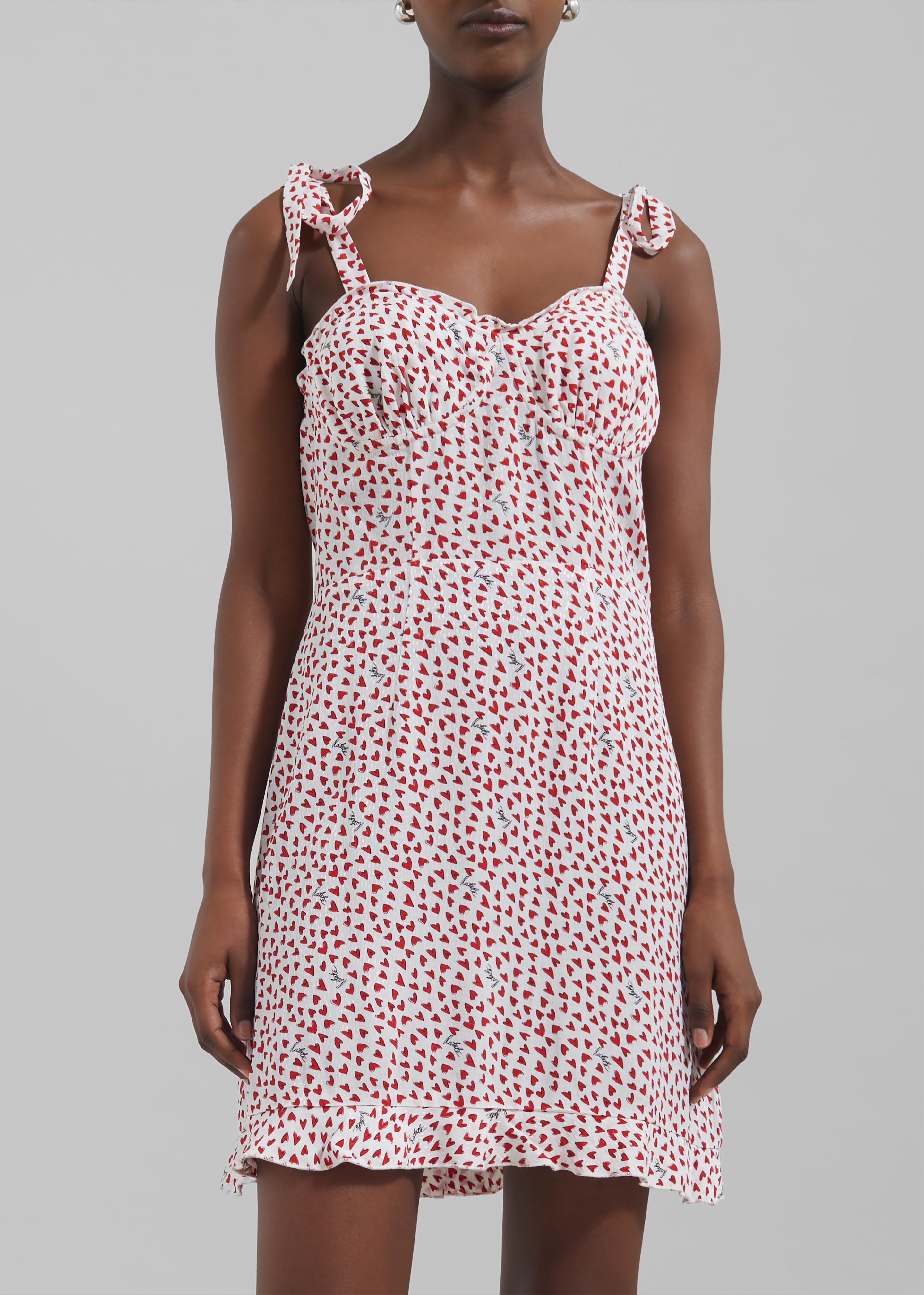 Rotate Printed Mini Ruffle Dress - Happy Hearts/Bright White Comb - 3