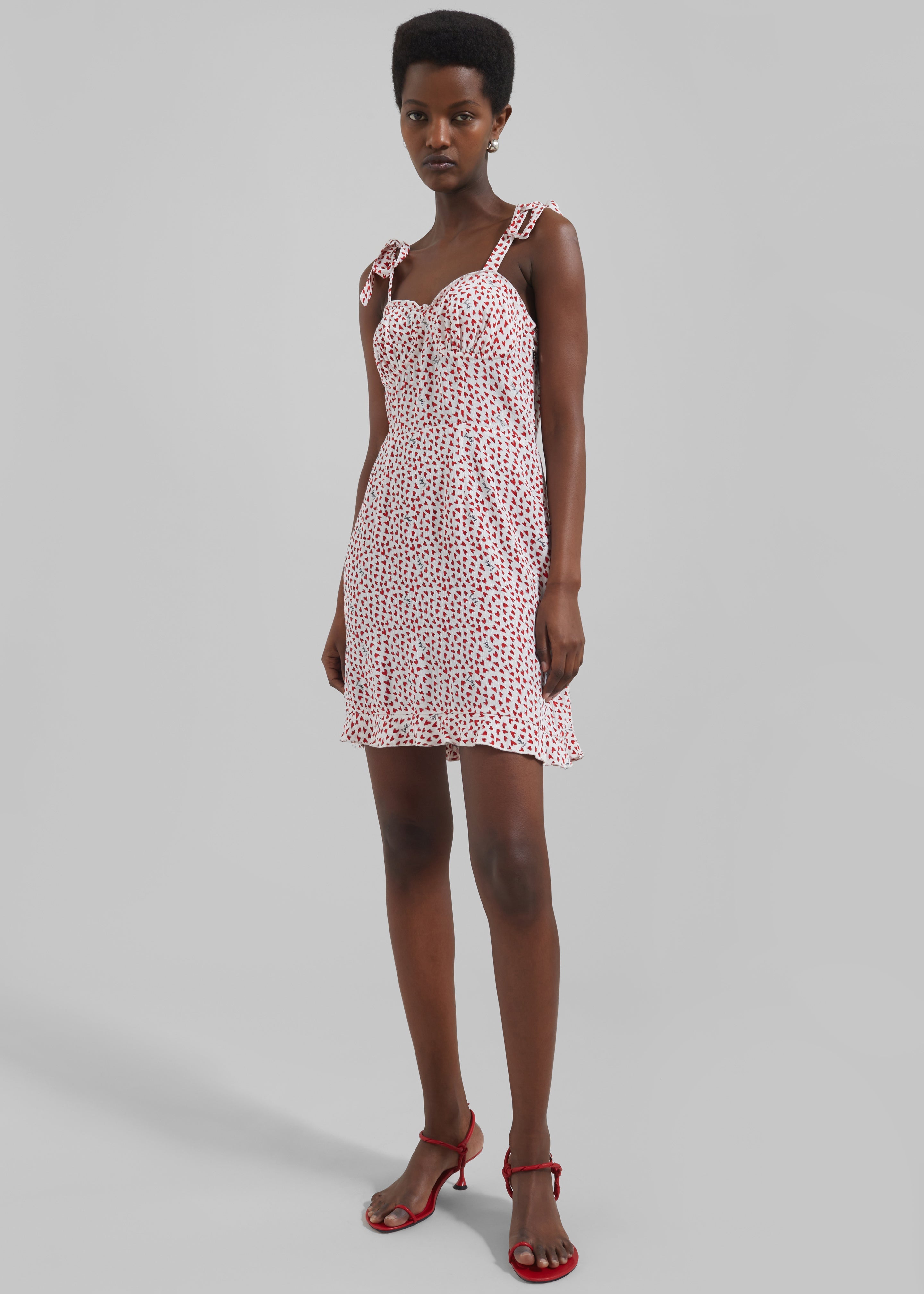 Rotate Printed Mini Ruffle Dress - Happy Hearts/Bright White Comb - 5