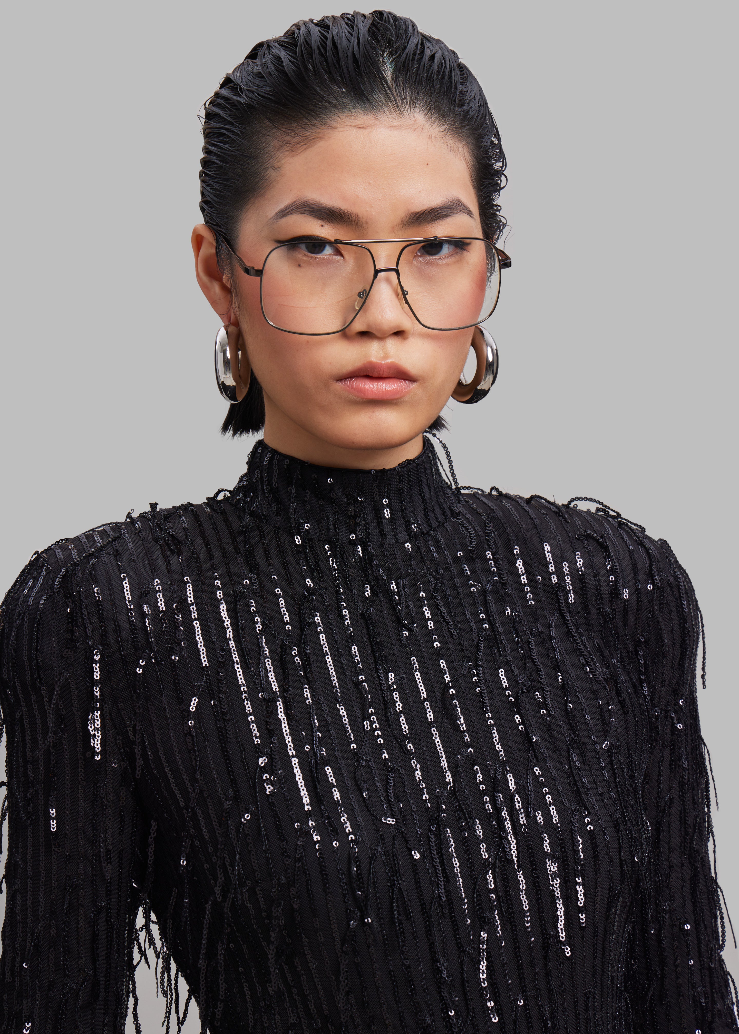 ROTATE Sequin Fringe Mini Dress - Black - 6
