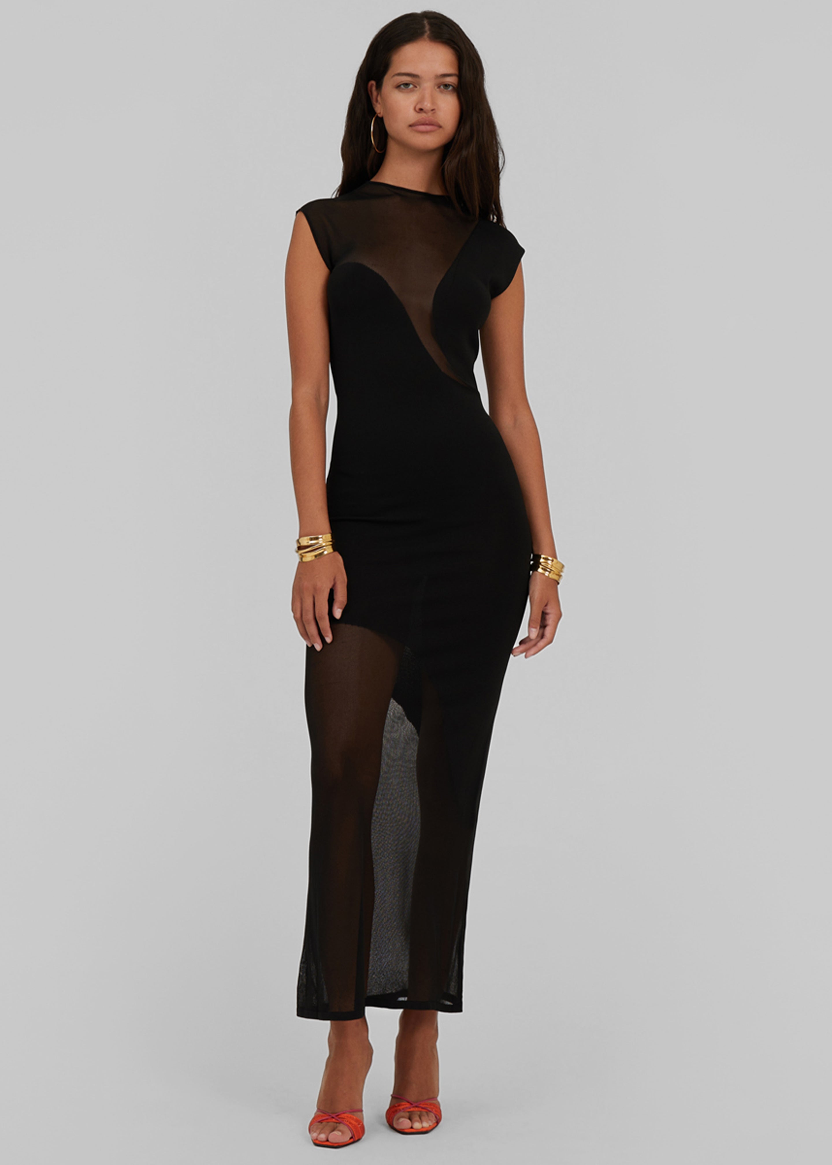Rotate Sheer Knit Maxi Dress - Black - 3
