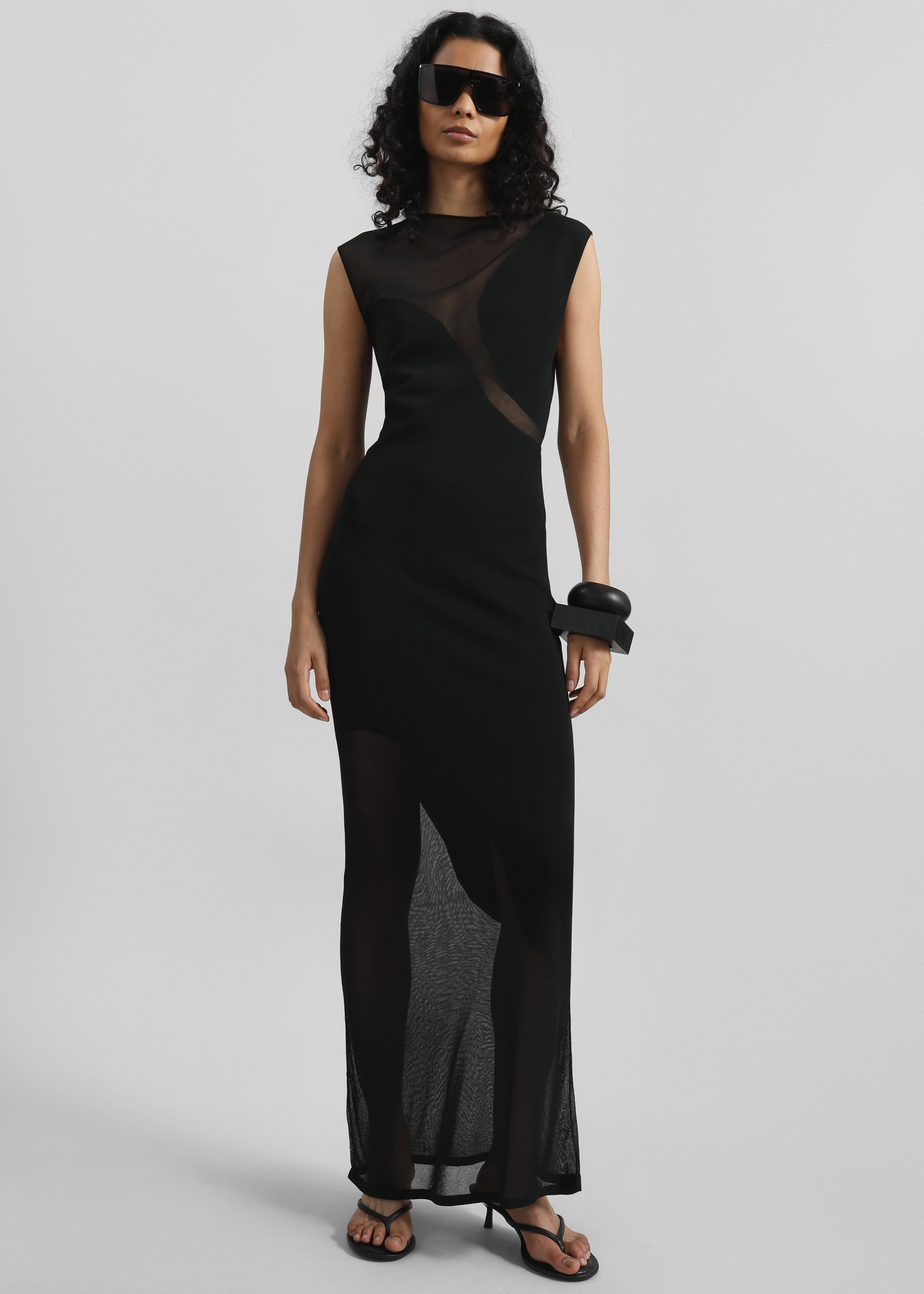 Rotate Sheer Knit Maxi Dress - Black - 1