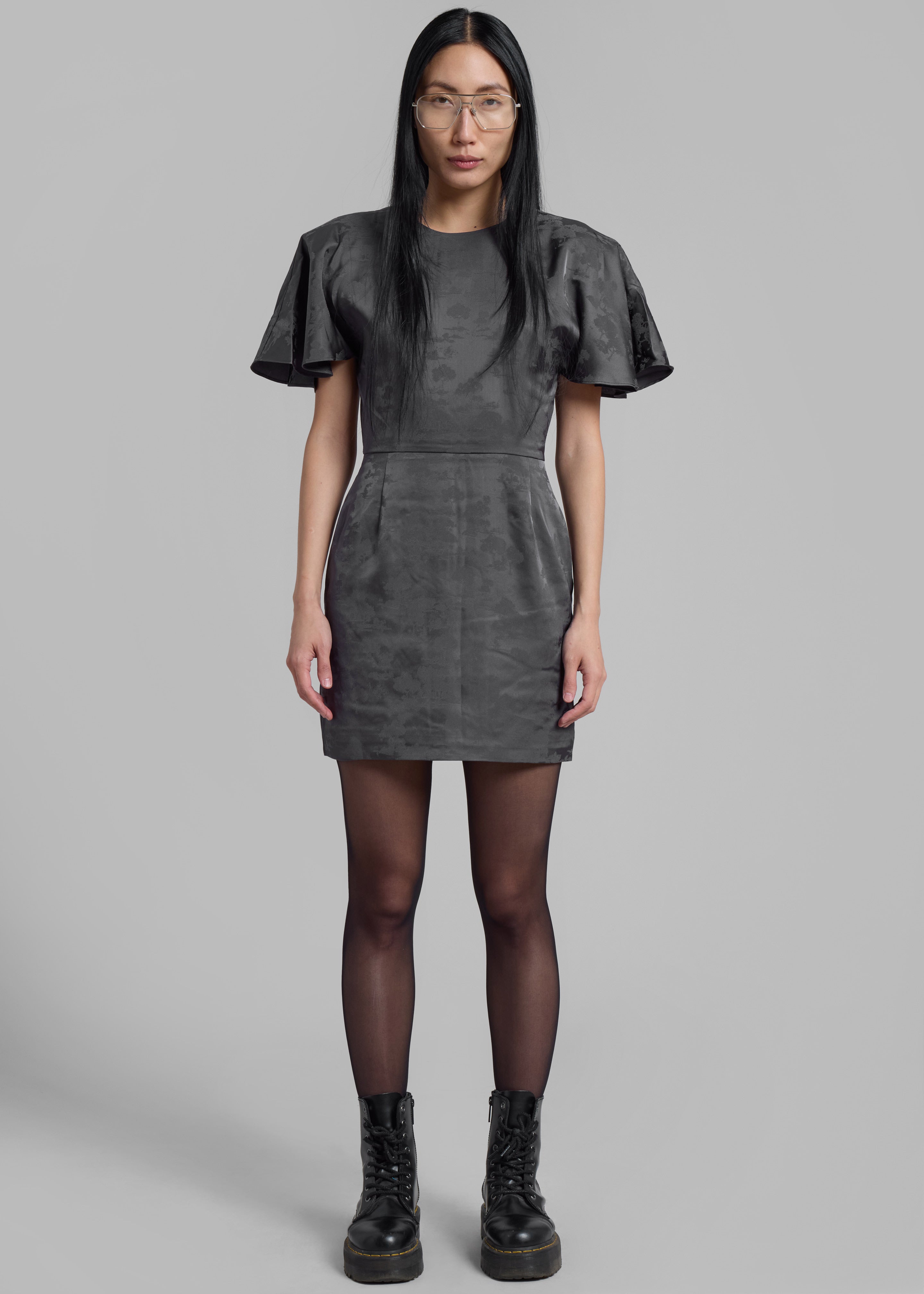 Rotate Short Sleeve Mini Dress - Gray Print - 2