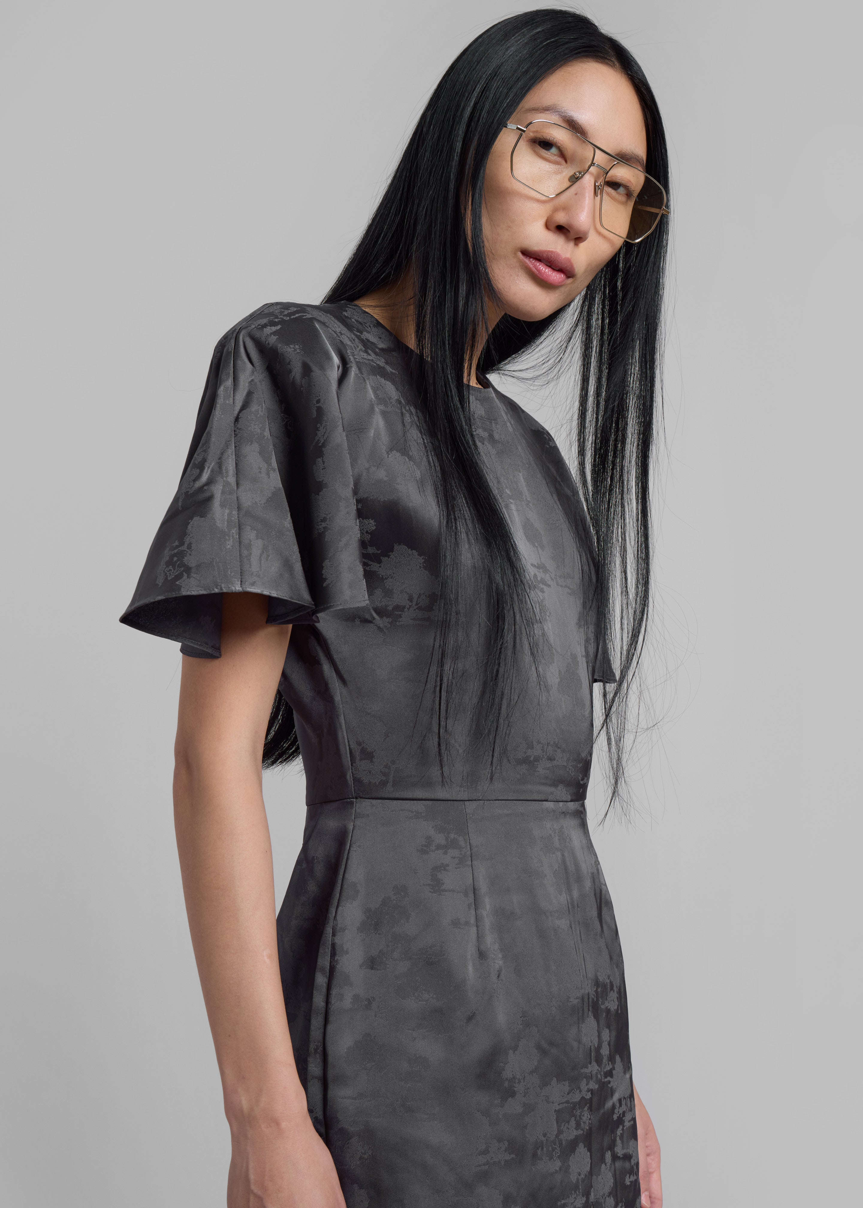 Rotate Short Sleeve Mini Dress - Gray Print - 1