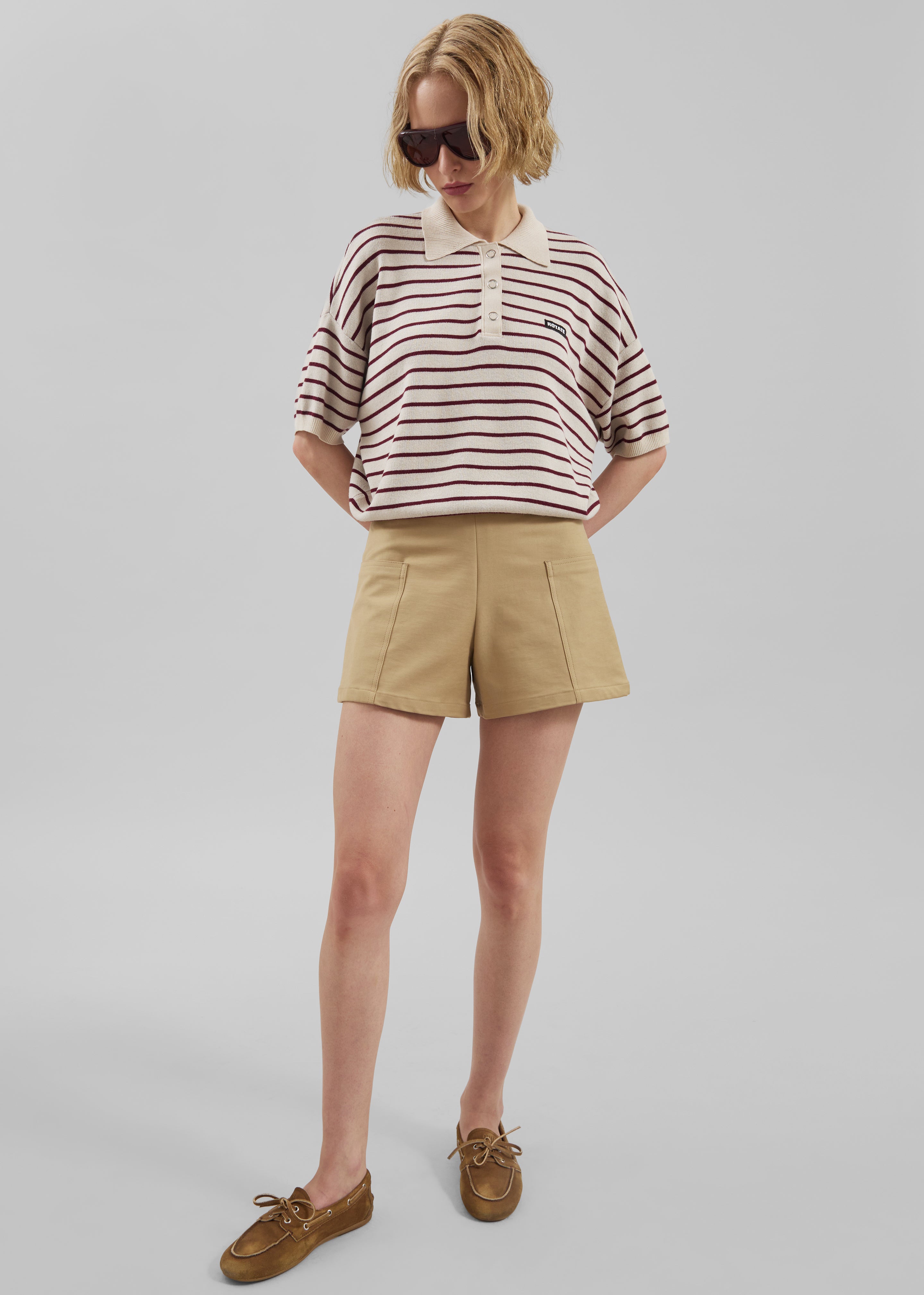 Rotate Slinky Knit Polo - Oatmeal Comb - 3