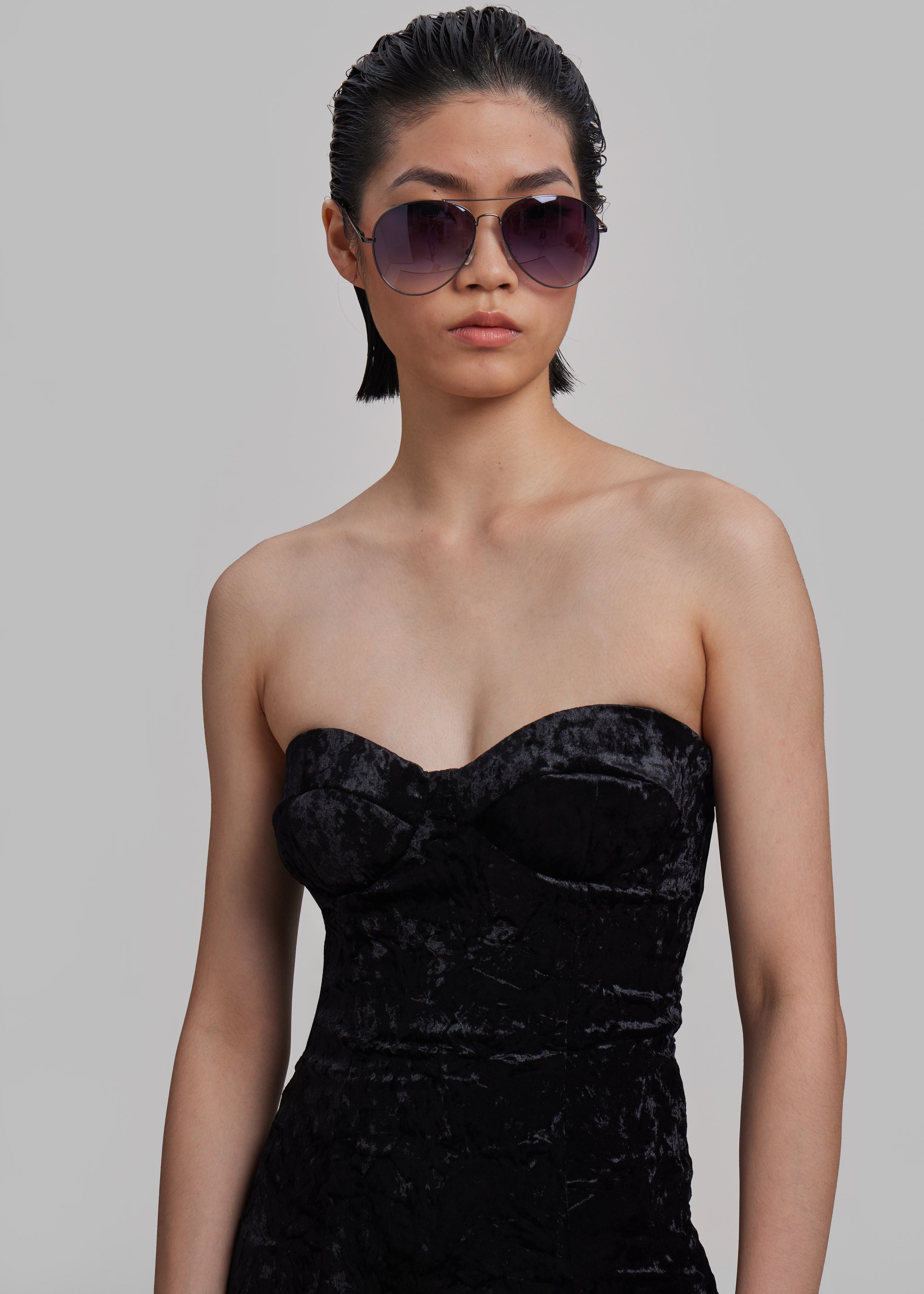 ROTATE Velvet Train Dress - Black - 4