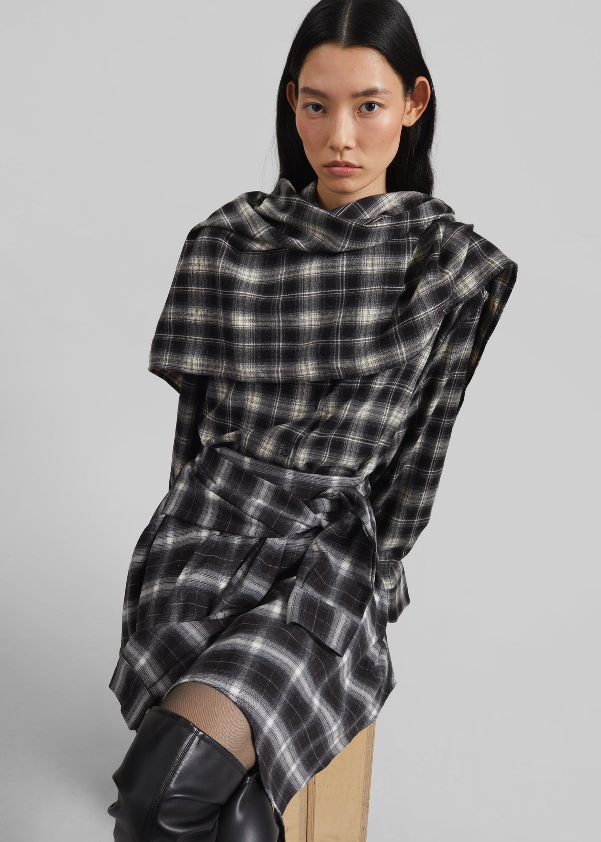 Rue Scarf Shirt - Black Plaid - 1