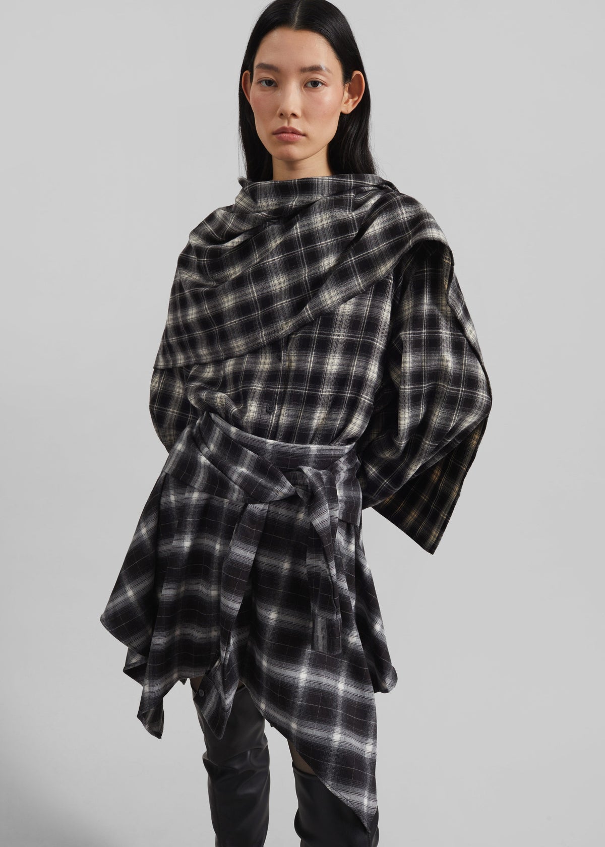 Rue Scarf Shirt - Black Plaid - 7