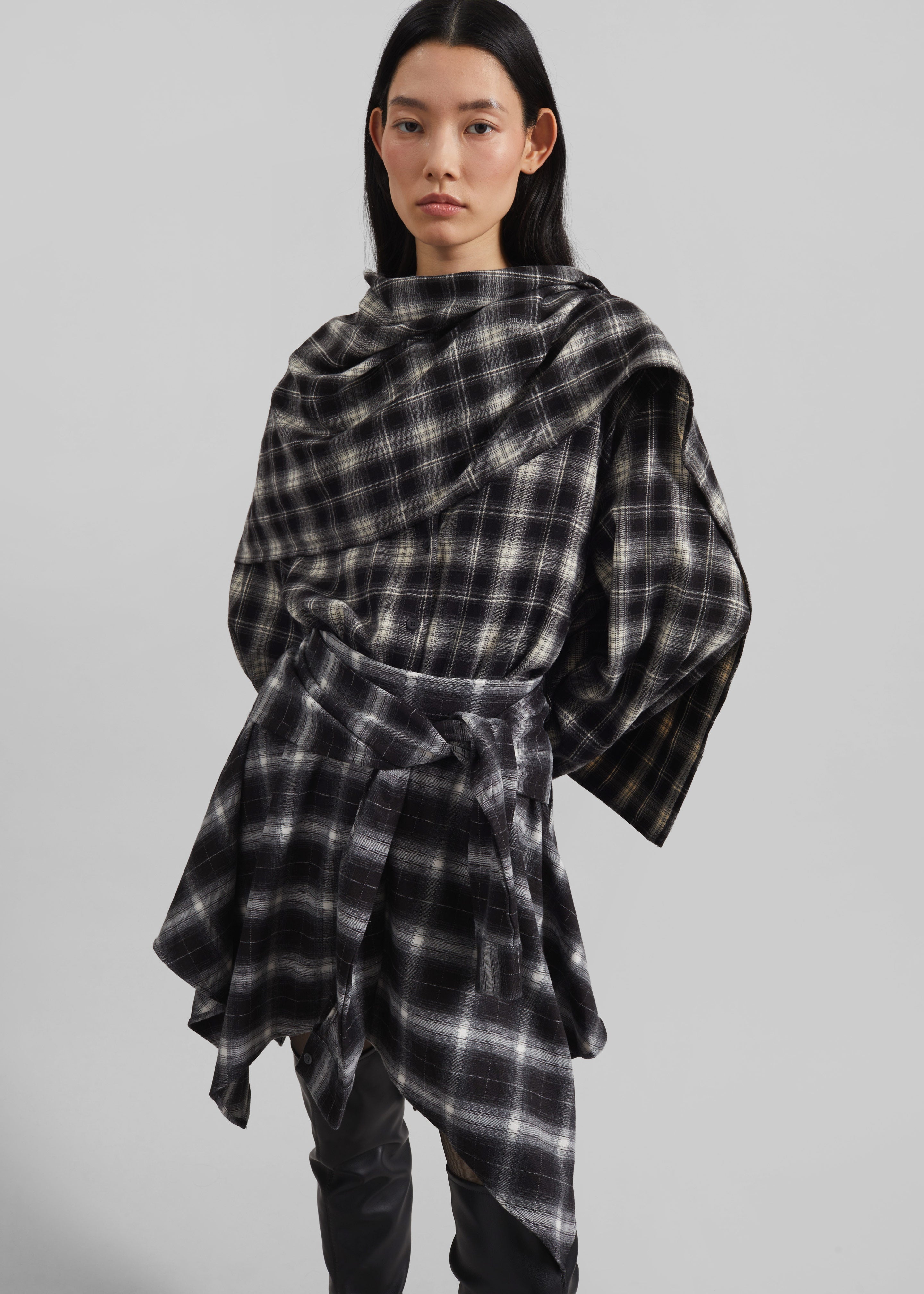 Rue Scarf Shirt - Black Plaid - 7