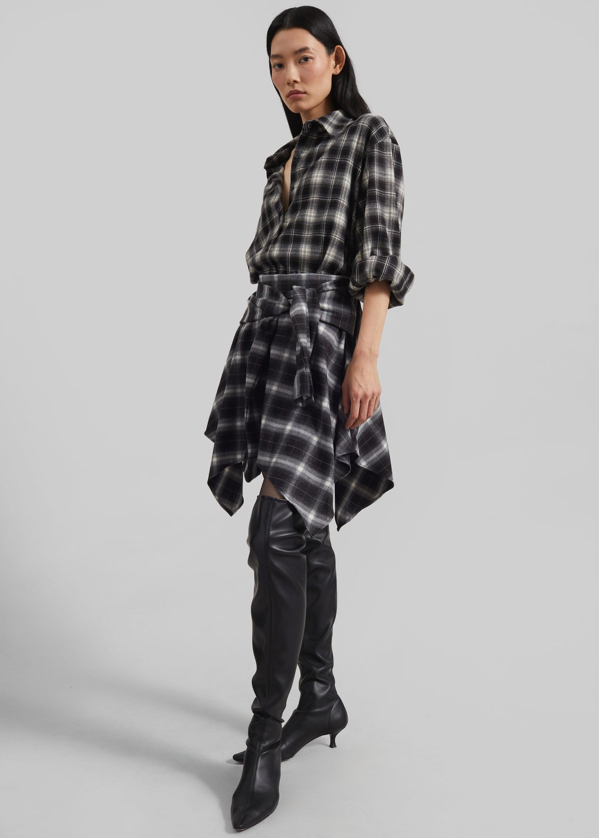 Rue Scarf Shirt - Black Plaid - 8