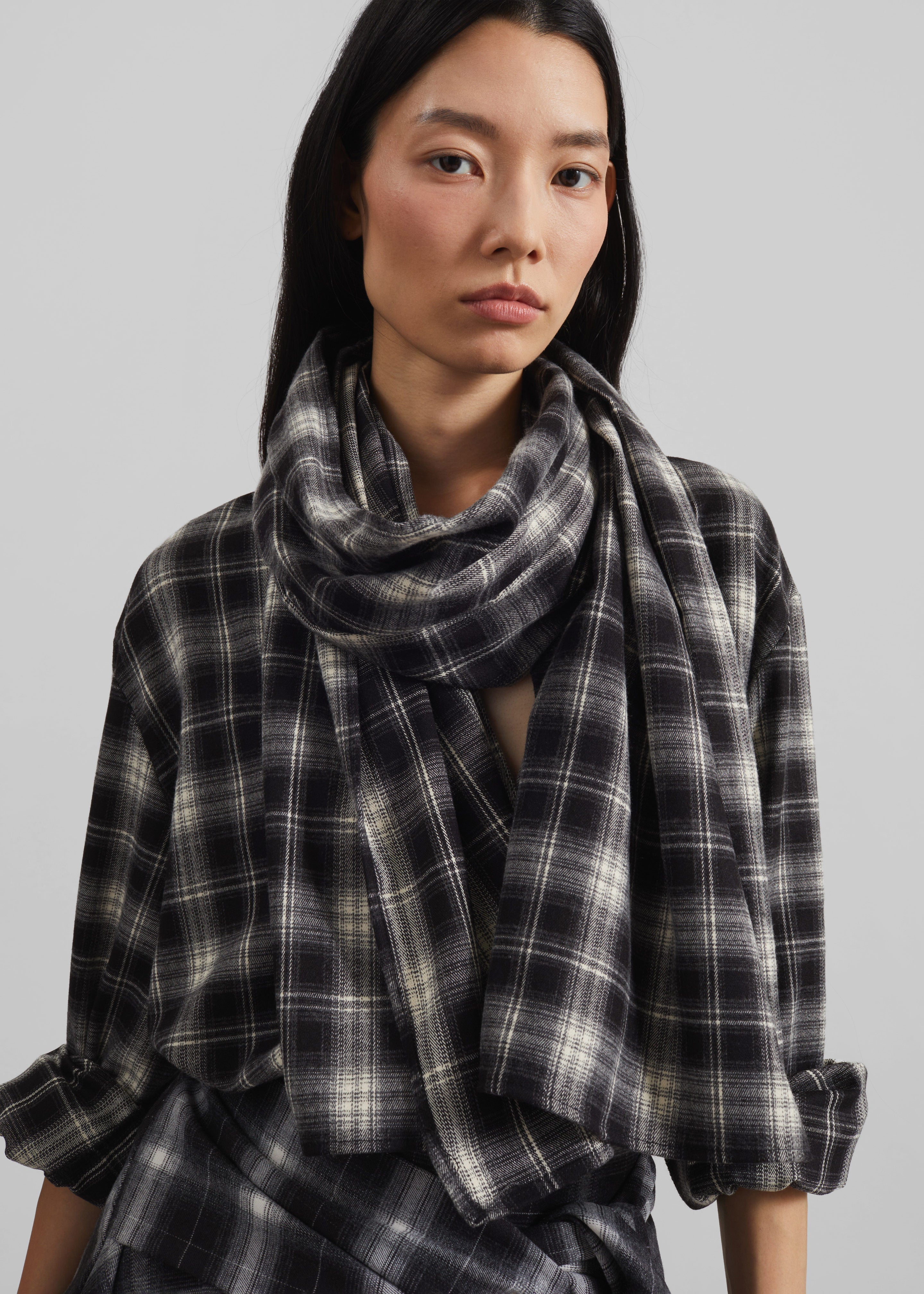 Rue Scarf Shirt - Black Plaid - 3
