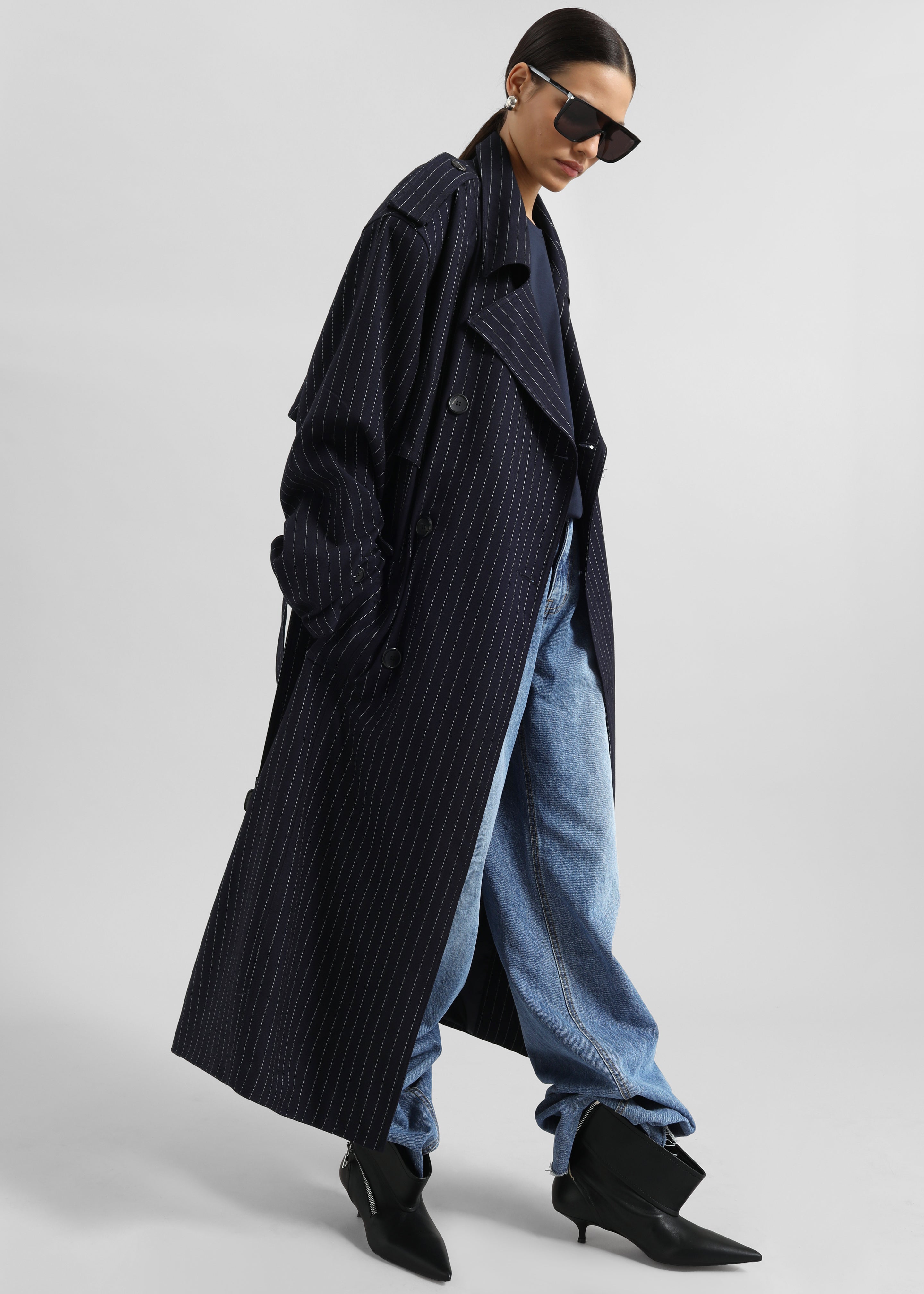 Salford Pinstripe Trench - Navy - 4