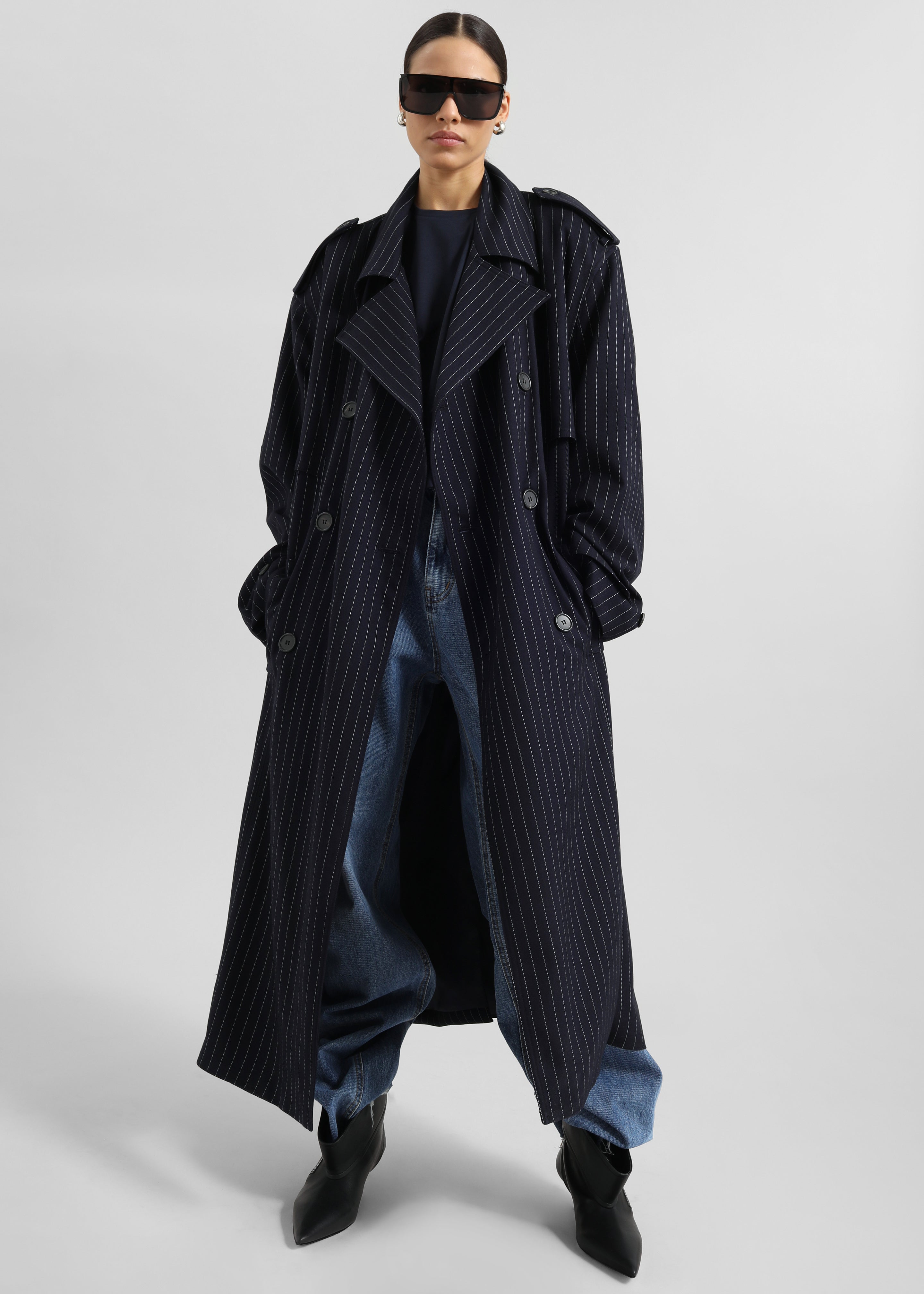 Salford Pinstripe Trench - Navy - 2