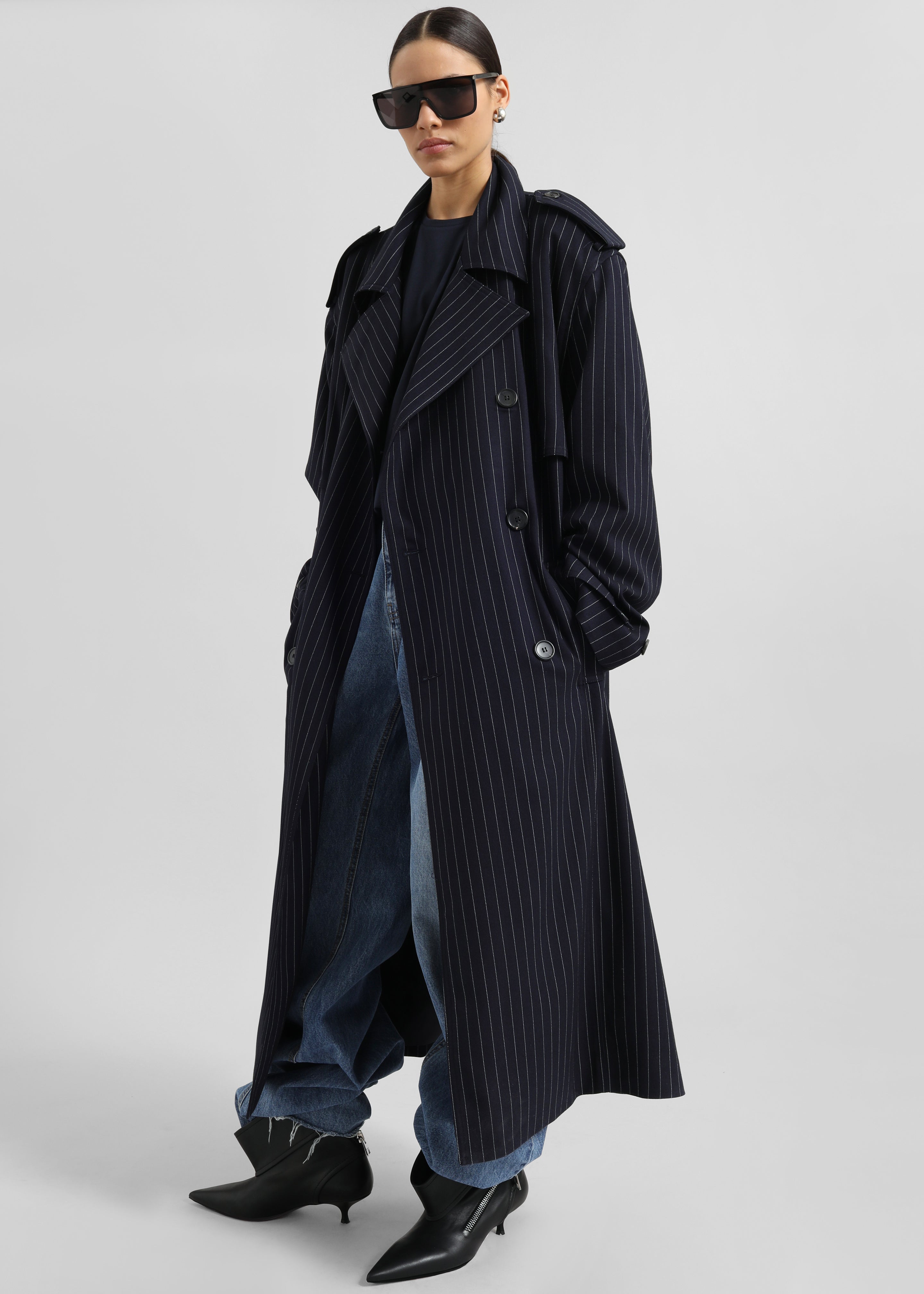 Salford Pinstripe Trench - Navy - 5