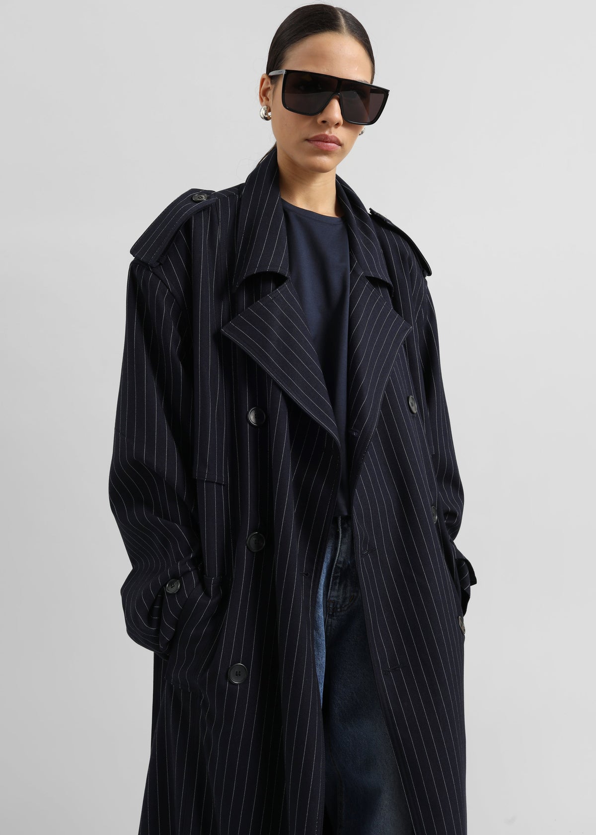 Salford Pinstripe Trench - Navy - 3