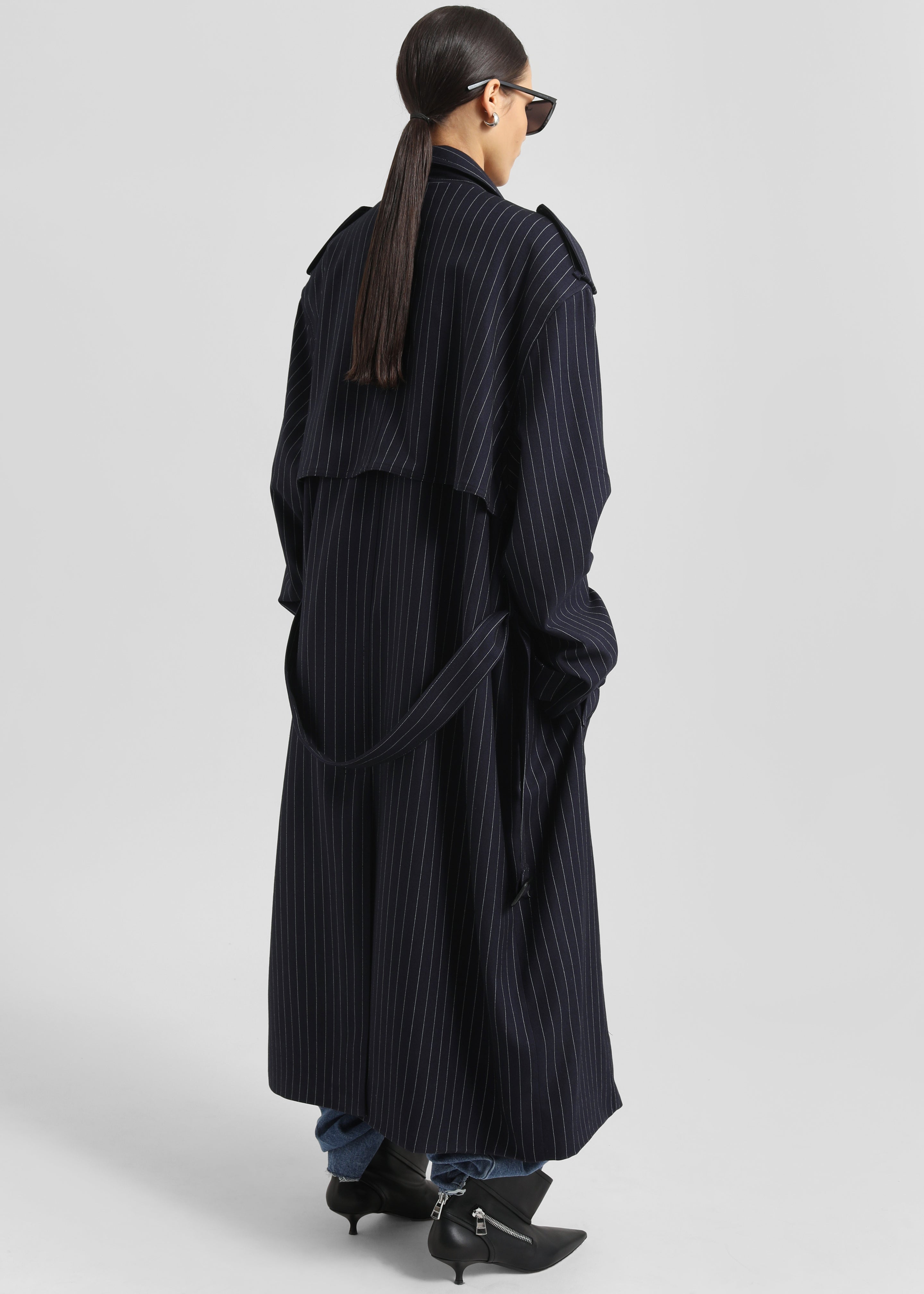 Salford Pinstripe Trench - Navy - 6