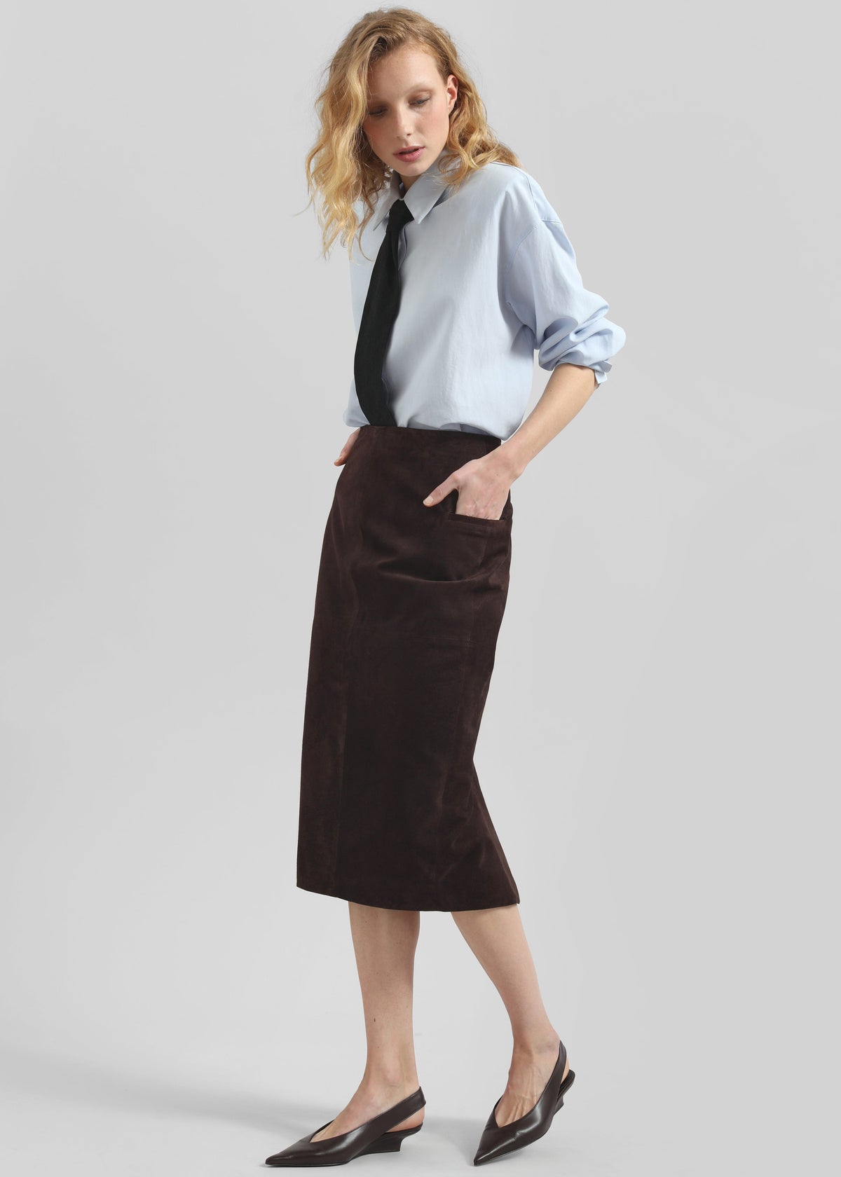 Salnor Suede Midi Skirt - Dark Brown - 6