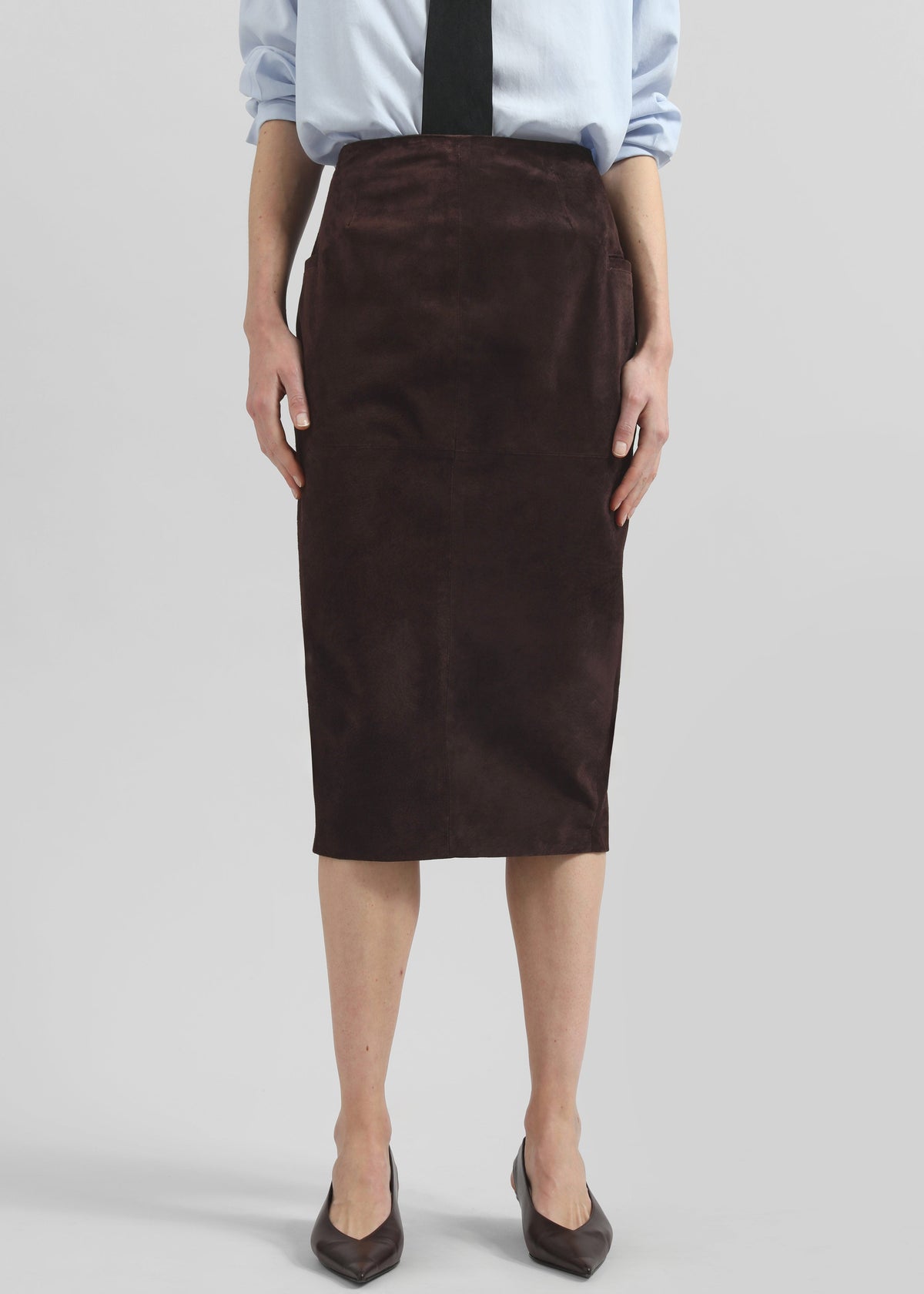 Salnor Suede Midi Skirt - Dark Brown - 7