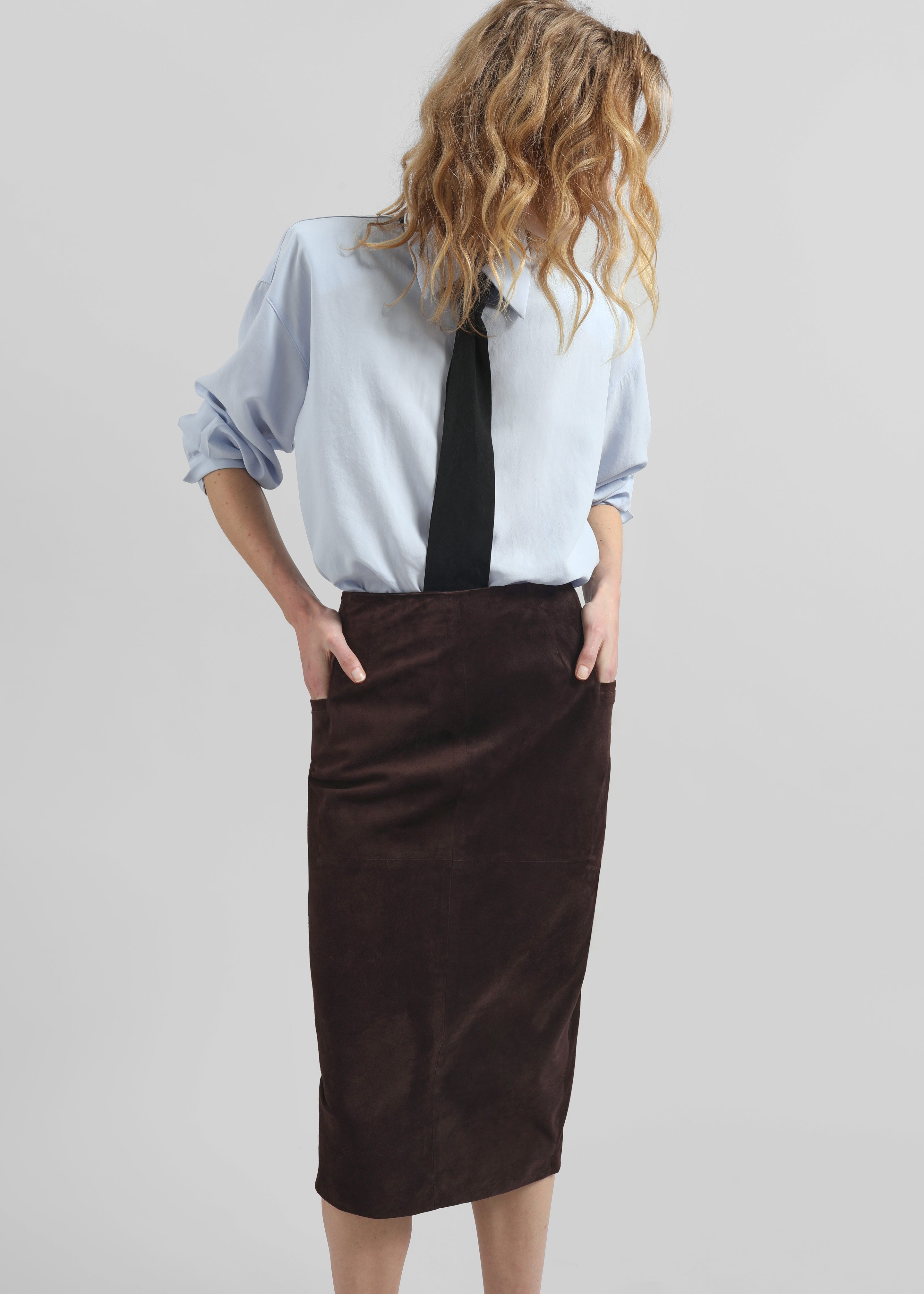 Salnor Suede Midi Skirt Dark Brown - Main Image
