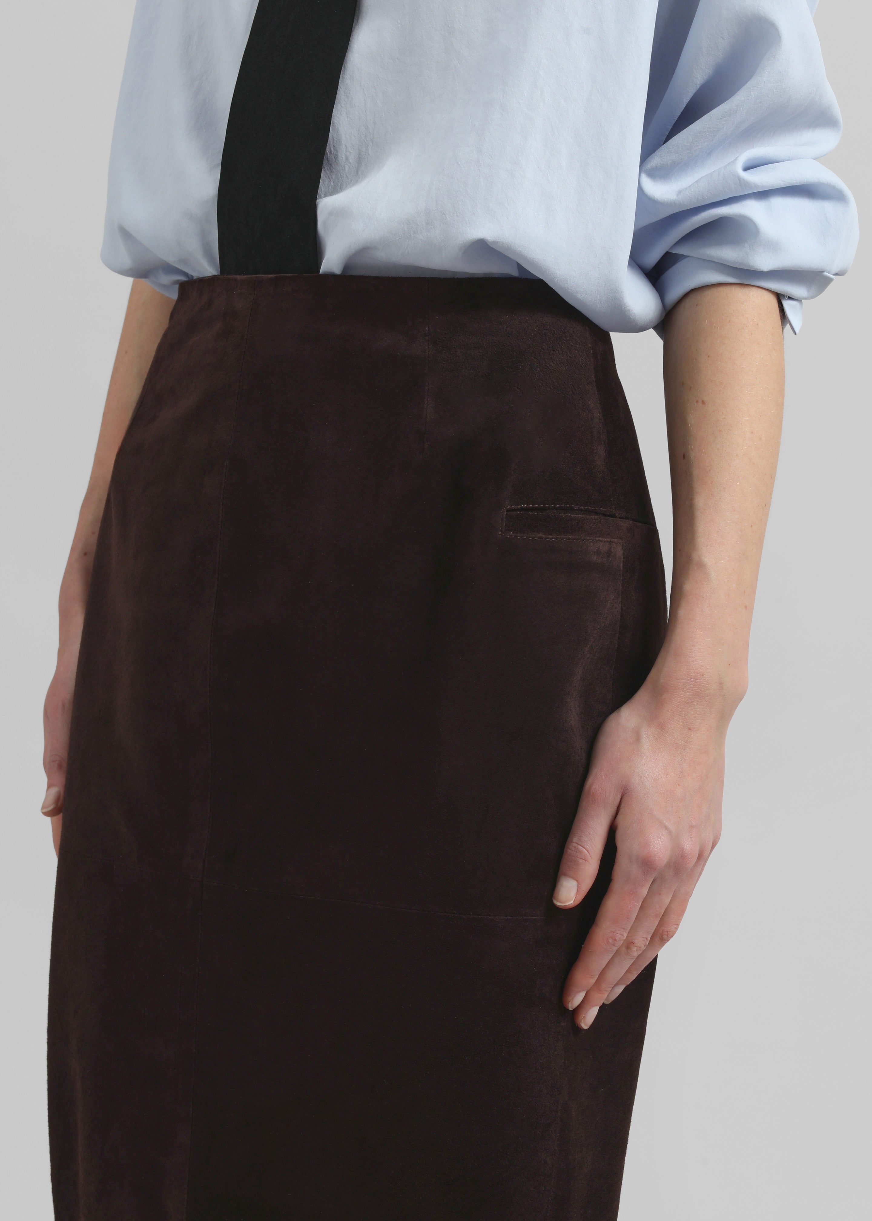 Salnor Suede Midi Skirt - Dark Brown - 5