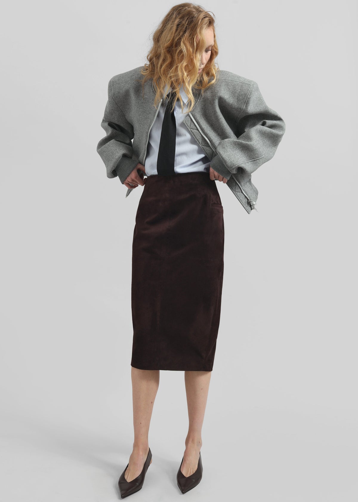 Salnor Suede Midi Skirt - Dark Brown - 10
