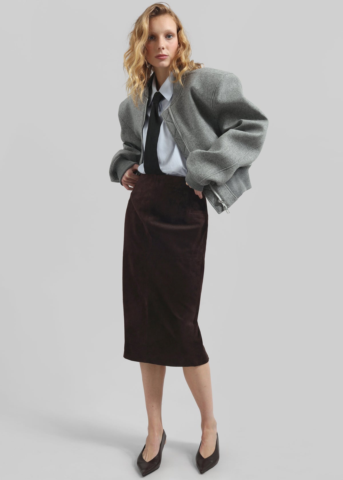Salnor Suede Midi Skirt - Dark Brown - 2