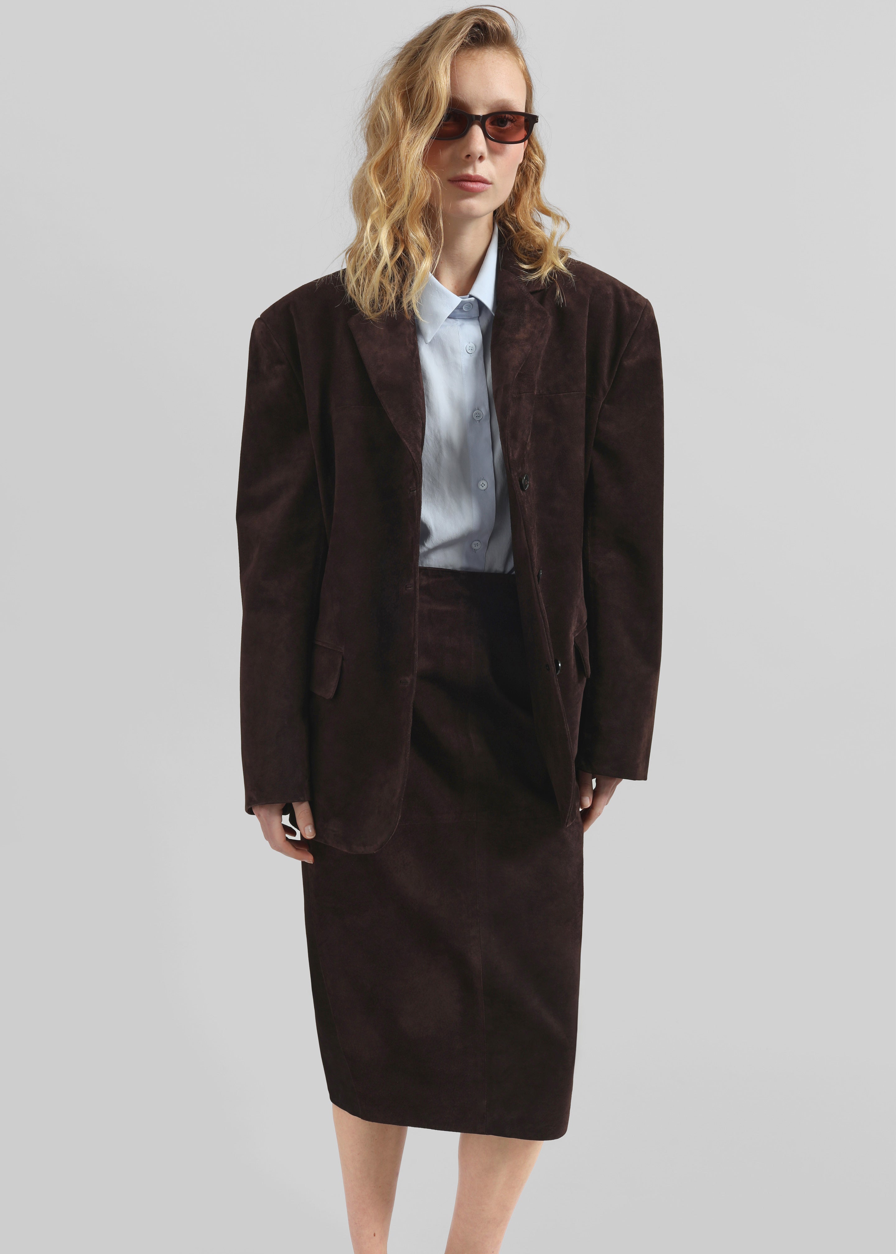 Salnor Suede Midi Skirt - Dark Brown - 8