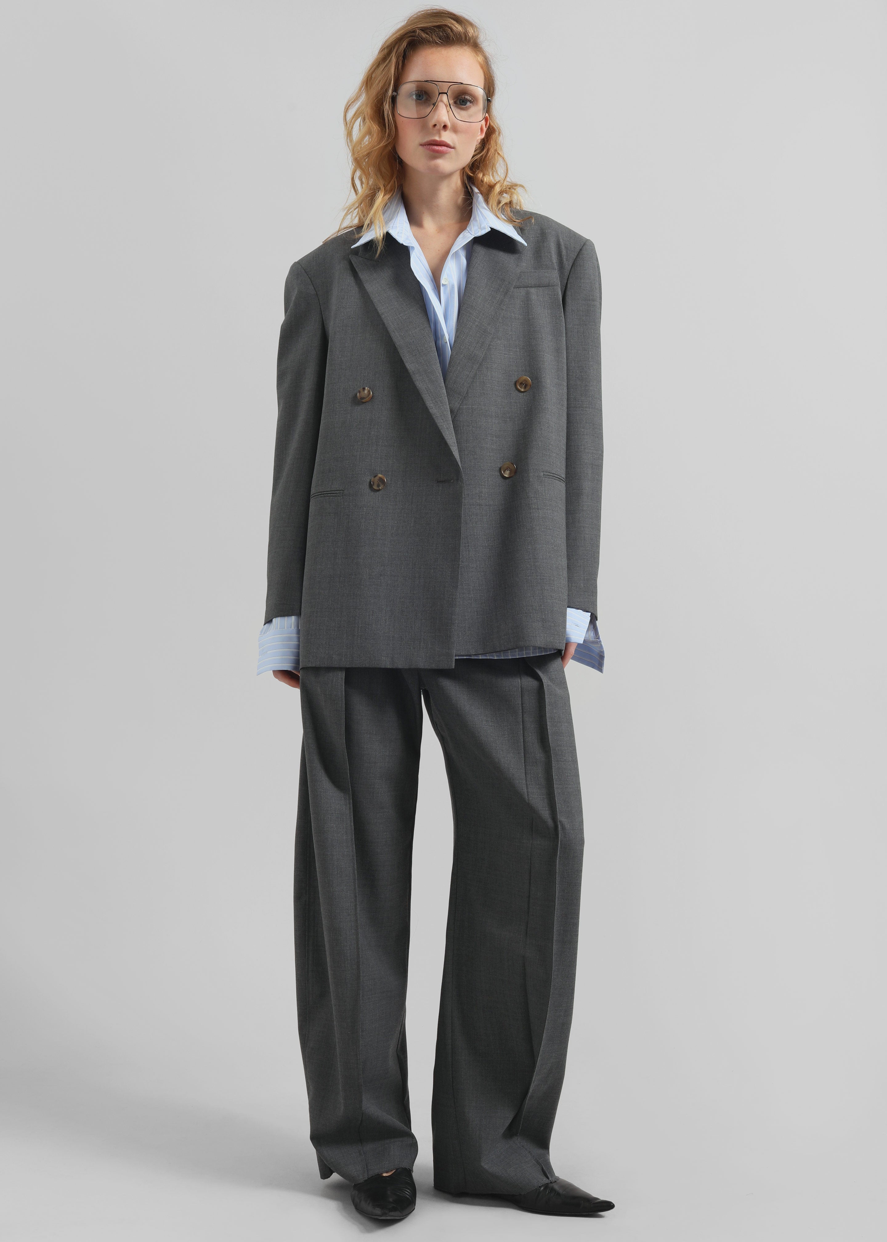 Salpar Tapered Leg Trousers - Dark Grey Melange - 8