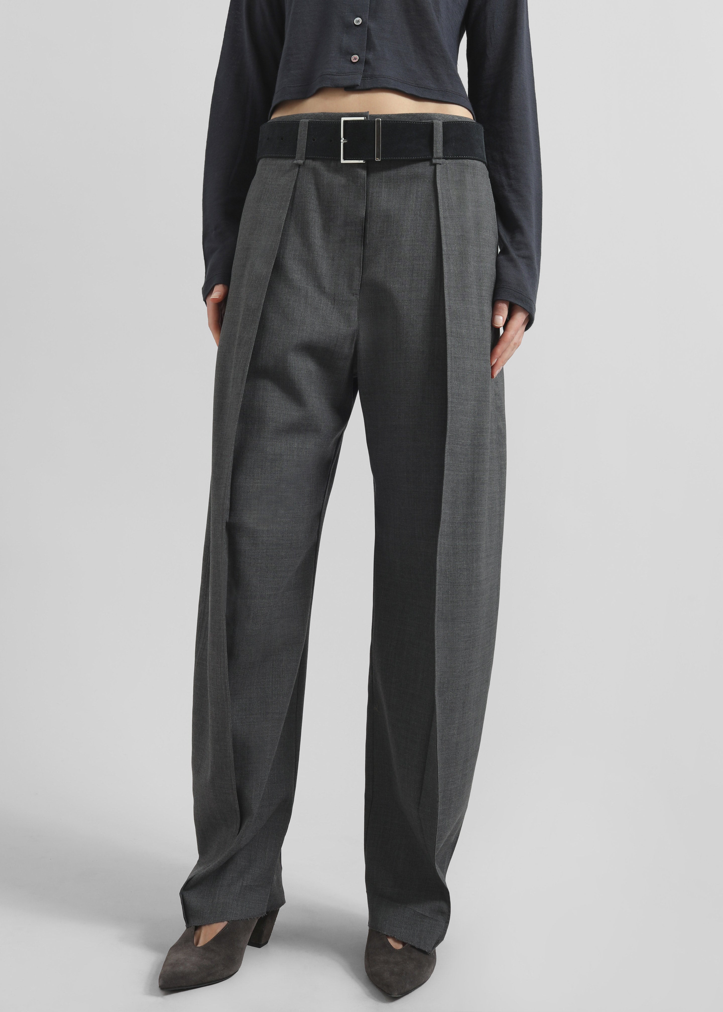 Salpar Tapered Leg Trousers - Dark Grey Melange - 2